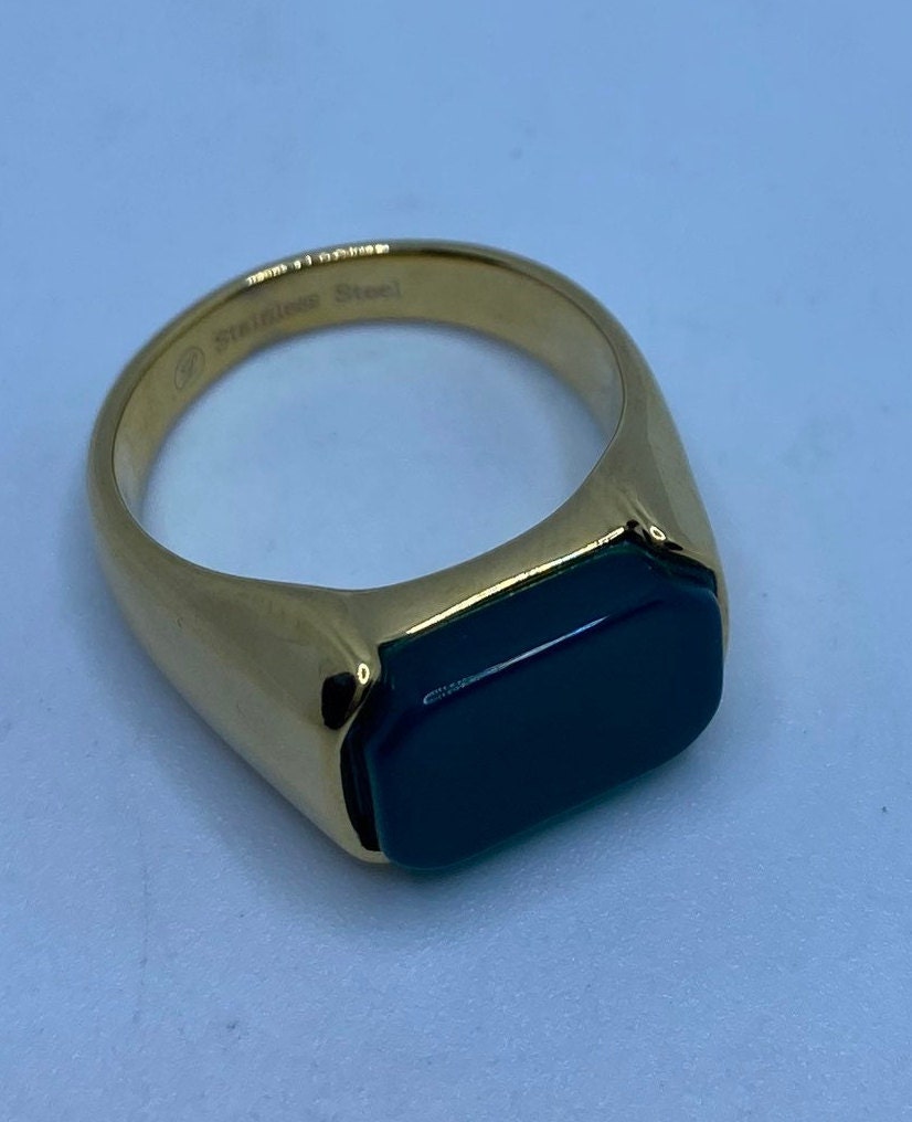 Vintage Green Onyx Gold Finished Mens Ring