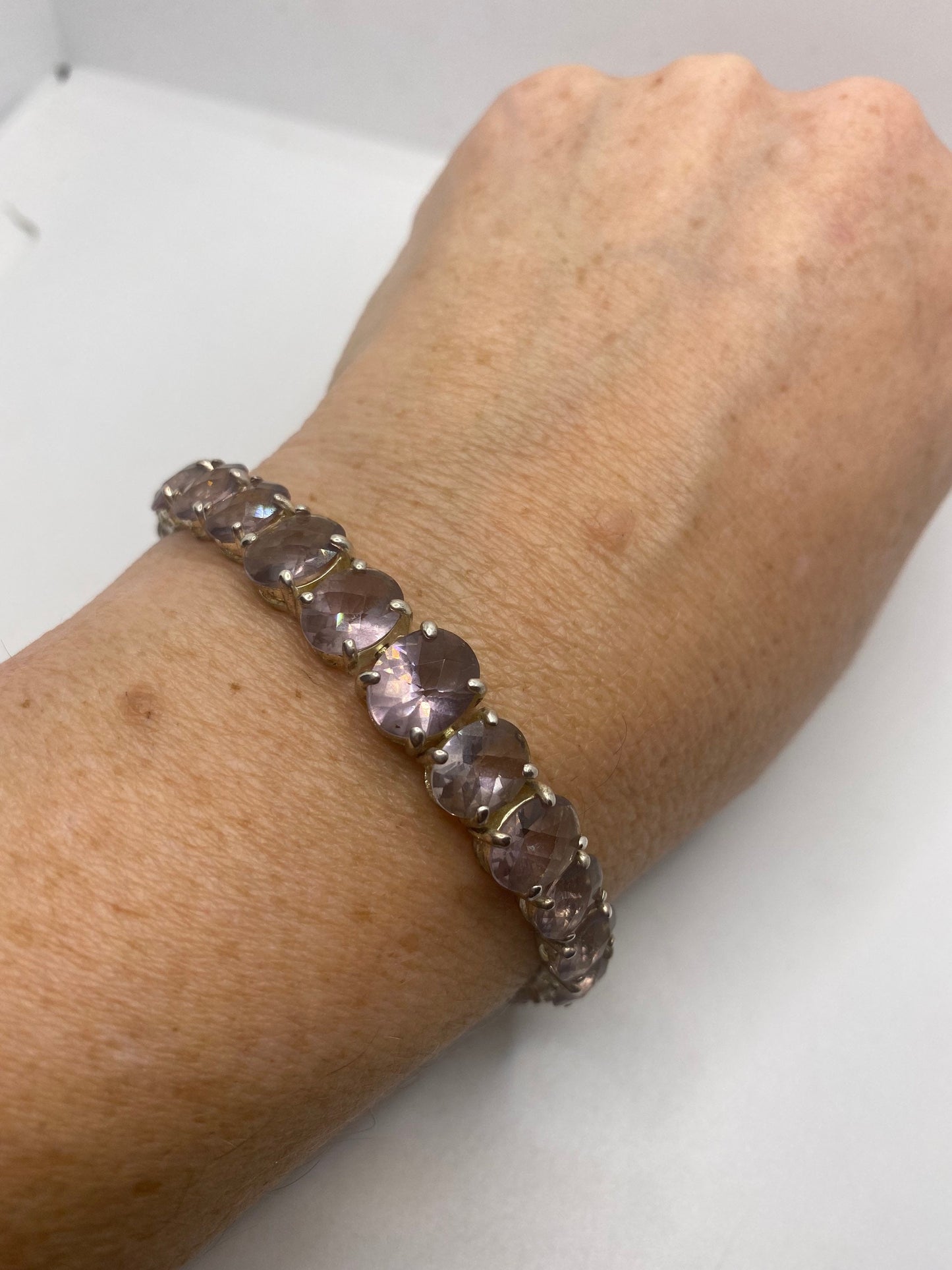 Vintage Amethyst Bracelet 925 Sterling Silver Purple Deco