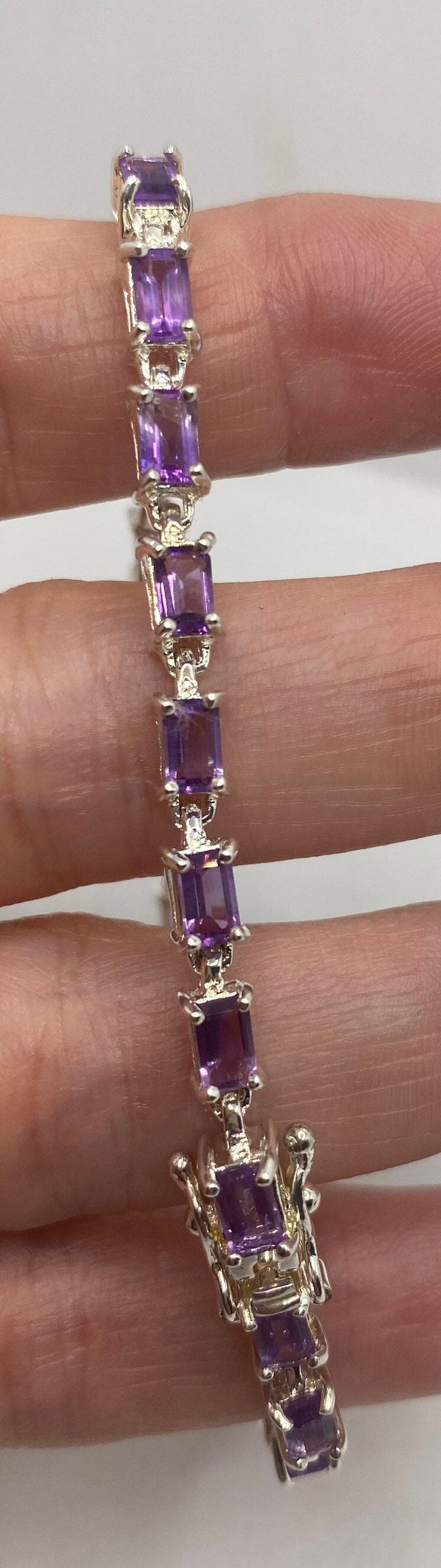 Vintage Amethyst Bracelet 925 Sterling Silver Purple Deco