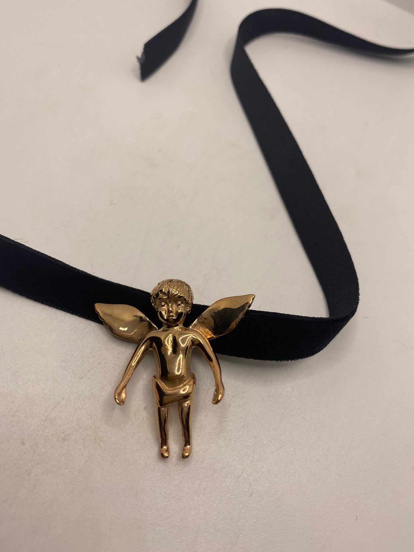 Vintage Handmade Rose Gold Stainless Steel Guardian Angel Choker Pendant Necklace
