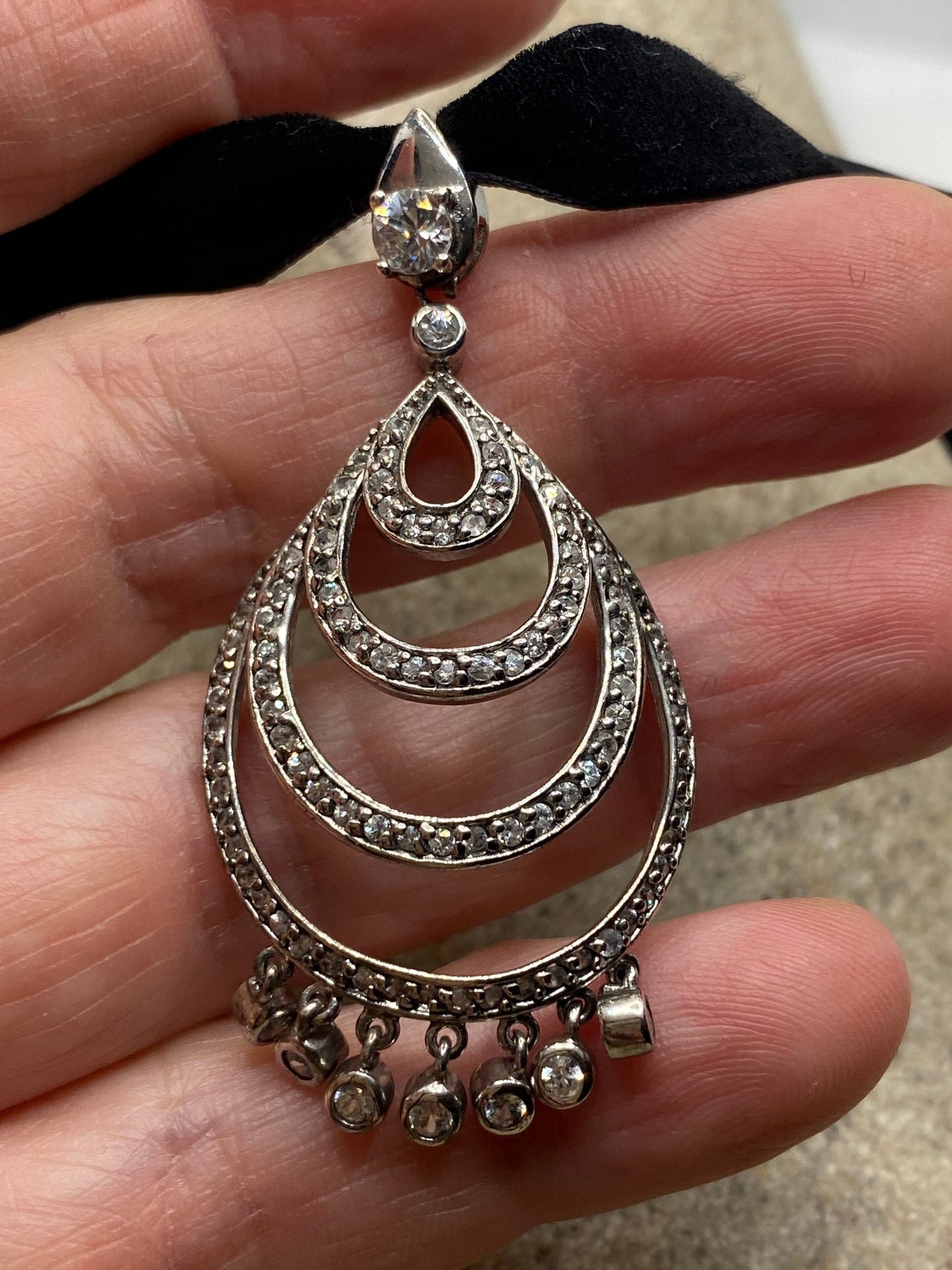 Vintage Handmade 925 Sterling Silver Gold Rhodium White Sapphire peacock Pendant Choker