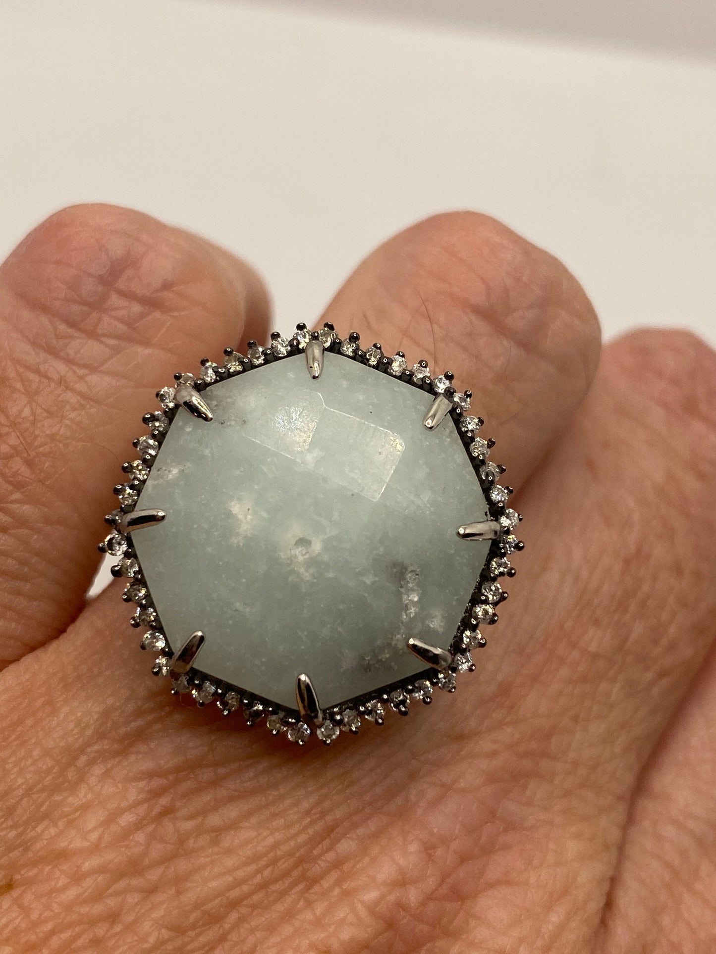 Vintage Green Aventurine Ring 925 Sterling Silver