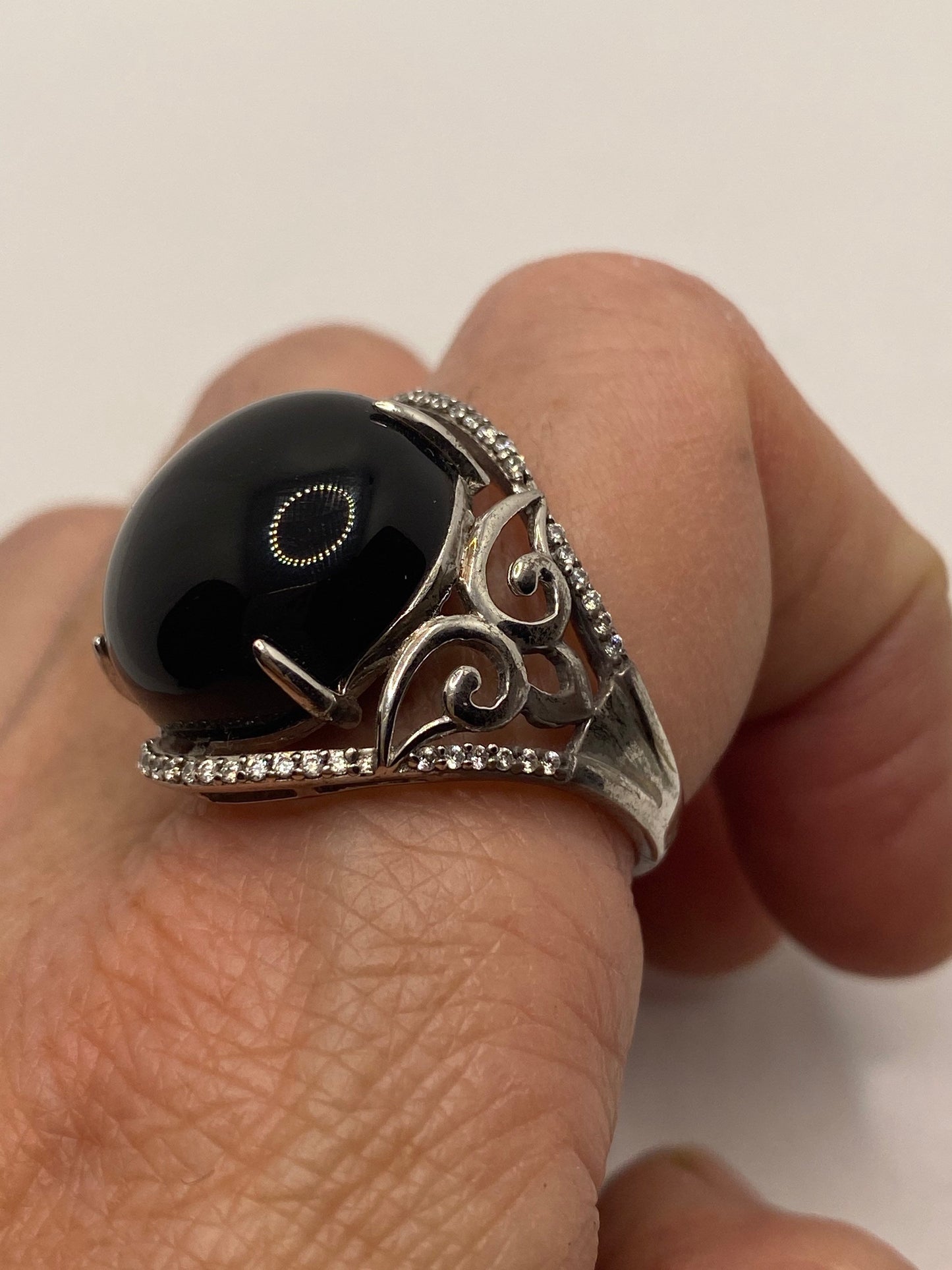 Vintage Black Onyx Ring 925 Sterling Silver