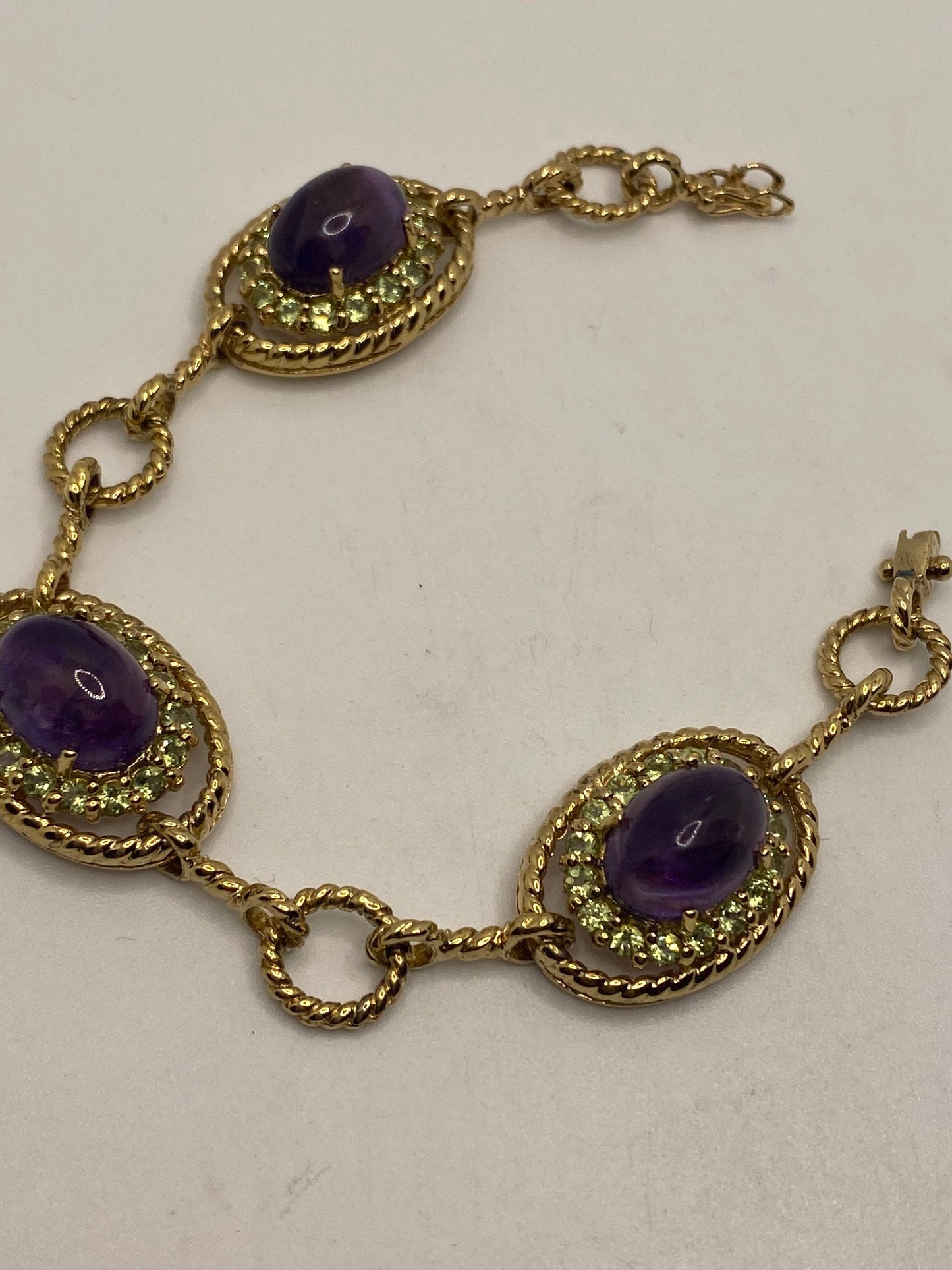 Vintage Purple Amethyst Citrine Bracelet Golden 925 Sterling Silver