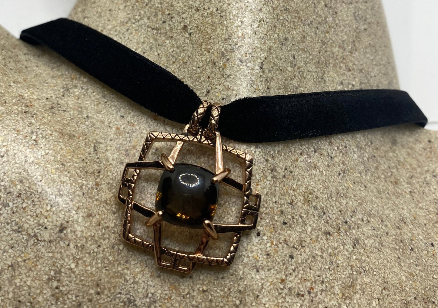 Vintage Smoky Topaz Rose Gold 925 Sterling Silver Necklace Choker