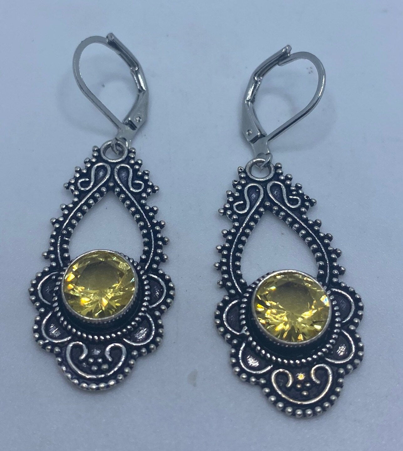 Vintage Citrine 925 Sterling Silver Lever Back Earrings