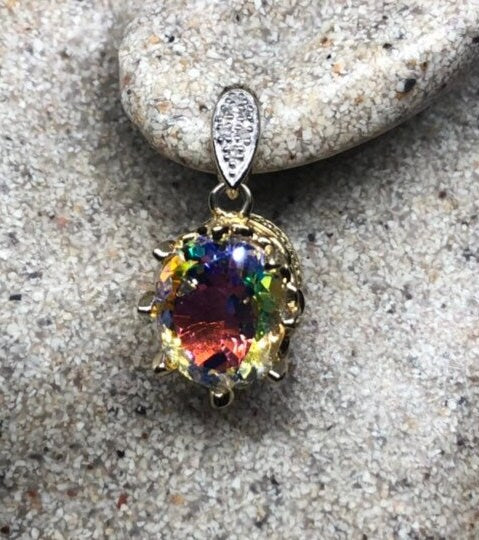 Vintage Mystic Topaz Earrings in Golden 925 Sterling Silver