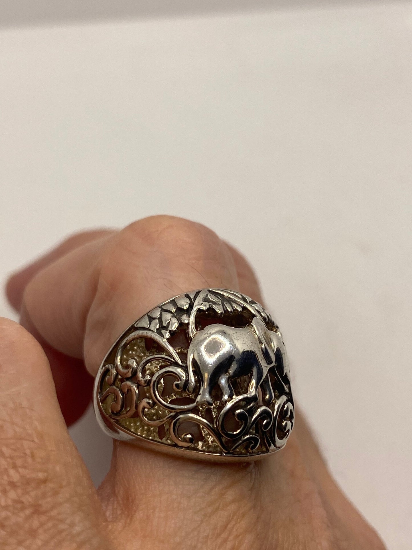 Vintage 925 Sterling Silver Filigree Elephant Ring