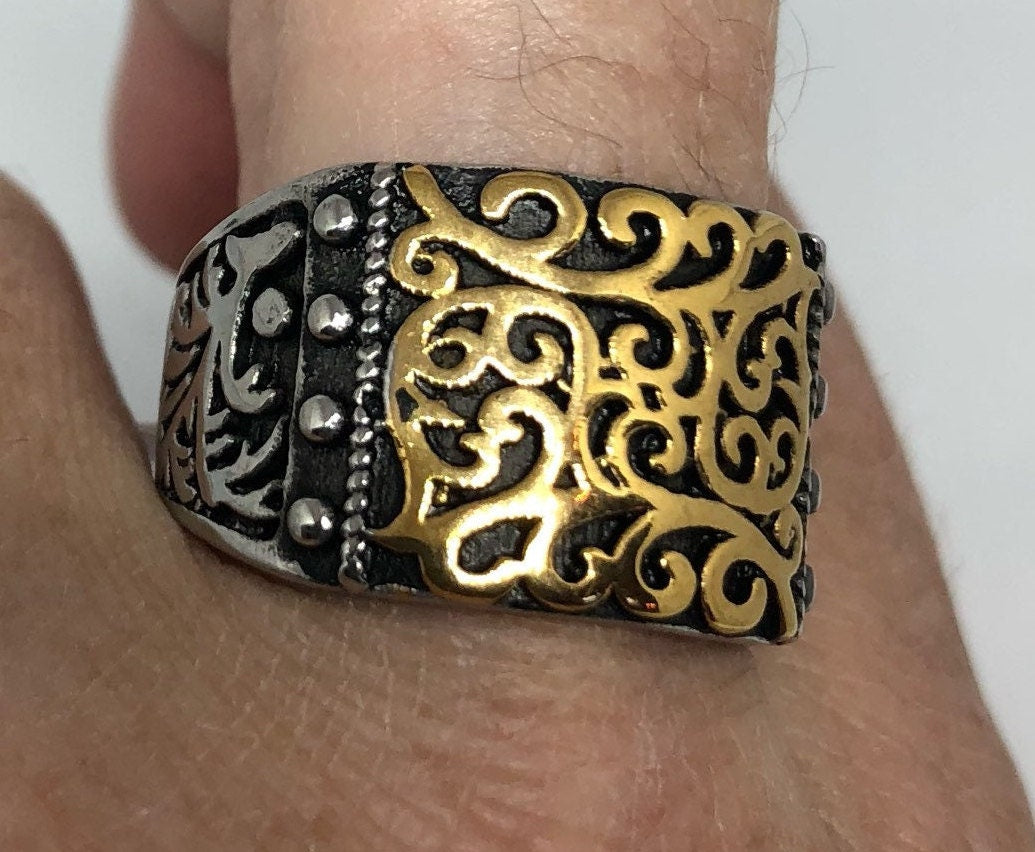 Vintage Celtic Knot Golden Silvery Stainless Steel Band Ring
