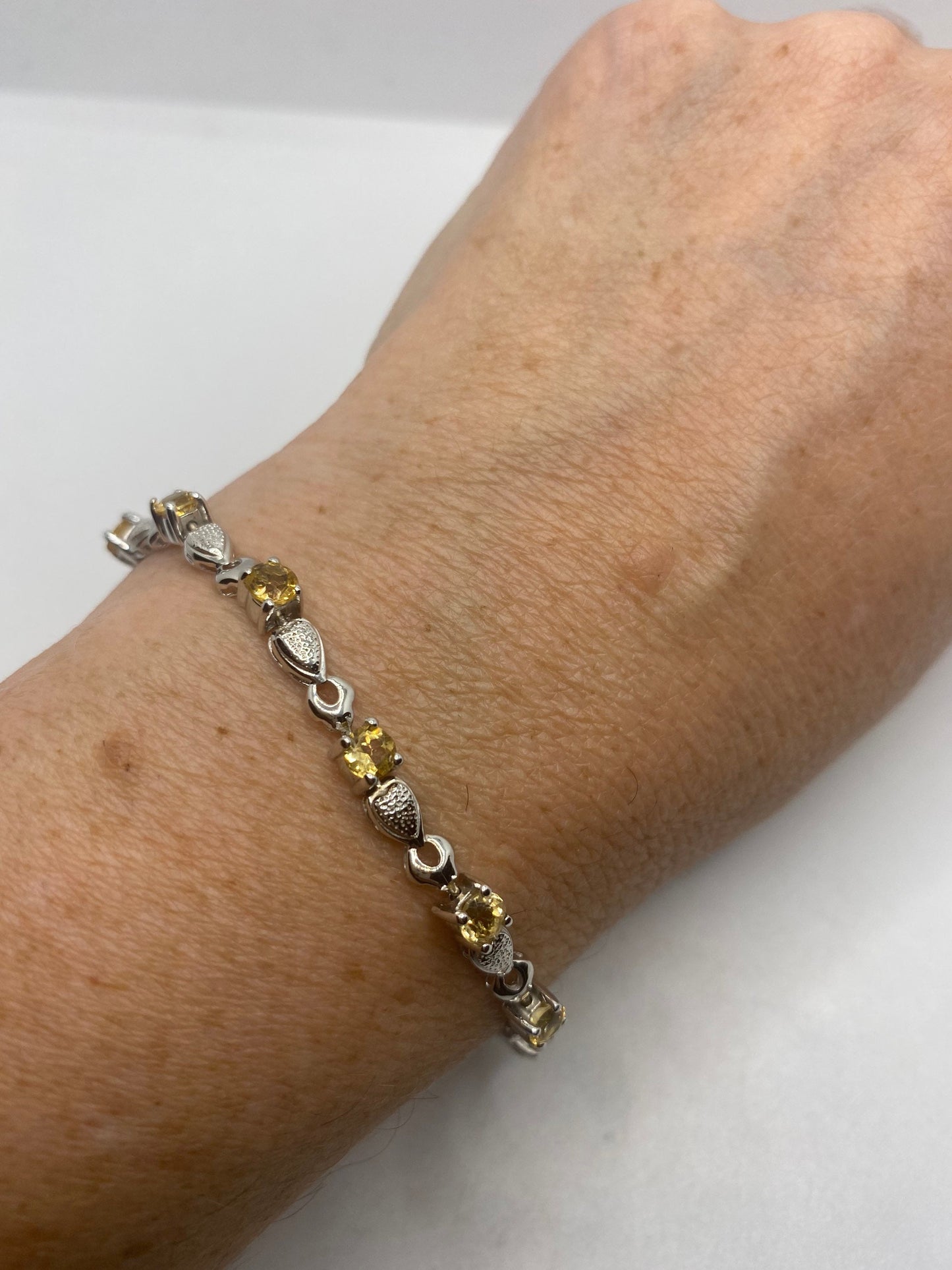 Vintage Golden Citrine 925 Sterling Silver Tennis Bracelet