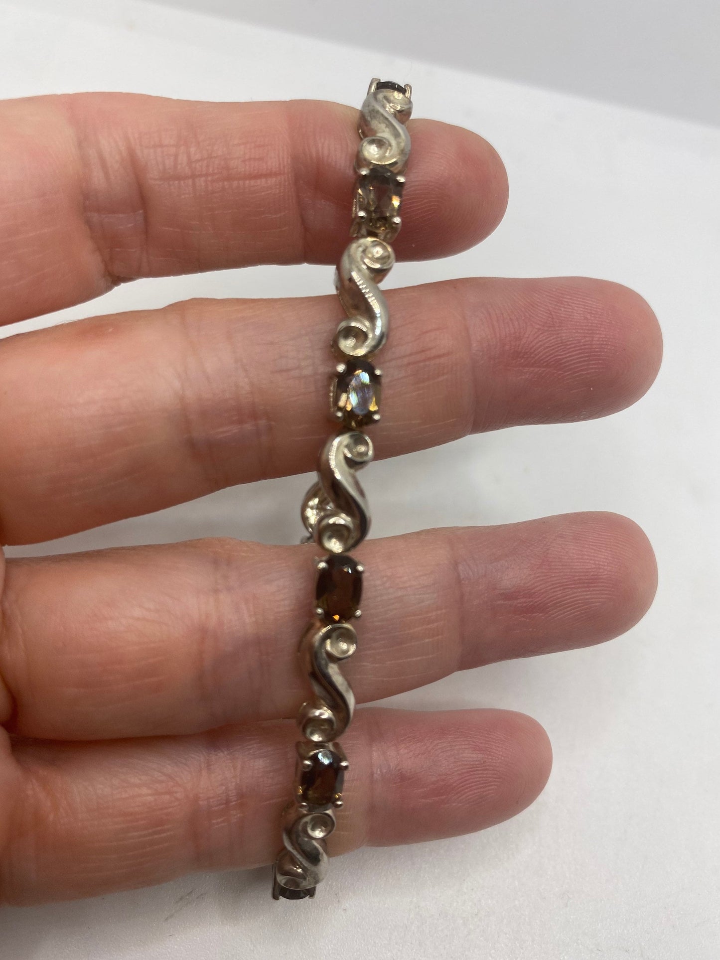 Vintage Brown Smoky Topaz 925 Sterling Silver Bracelet
