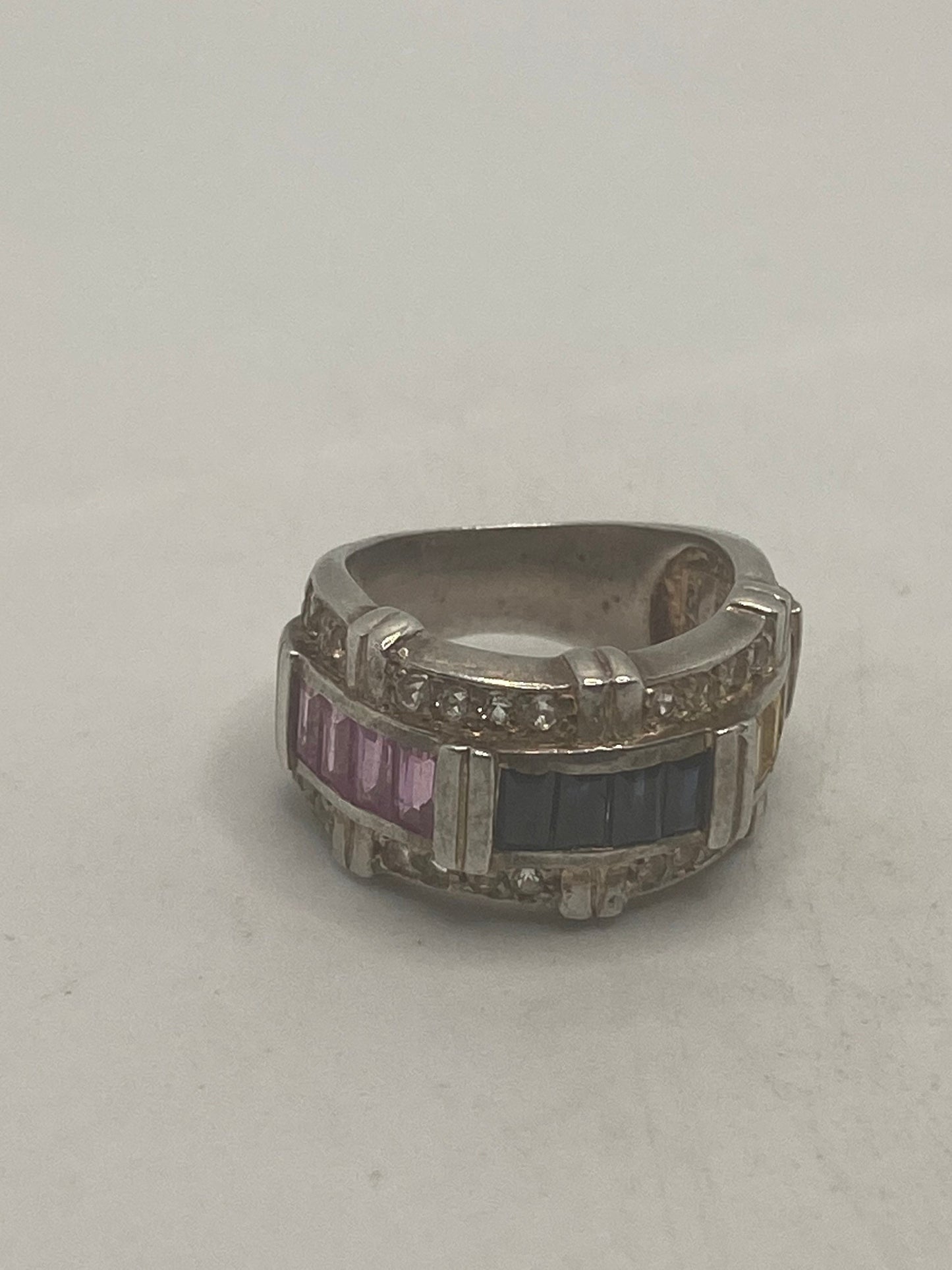 Vintage Blue Sapphire 925 Sterling Silver Deco Ring Size 5