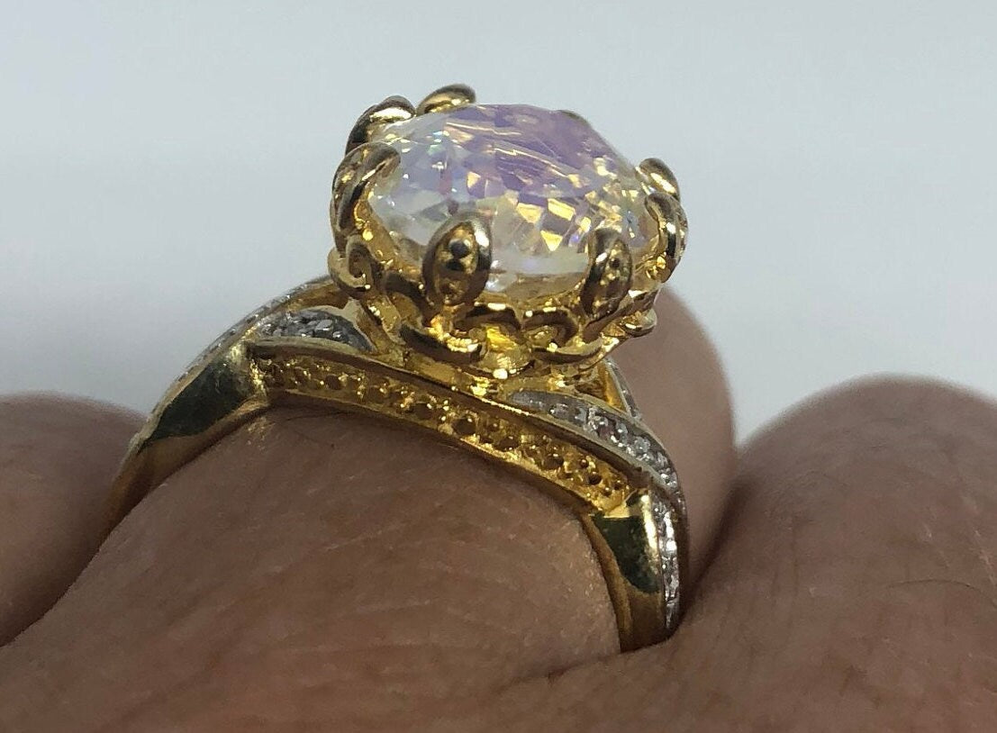 Vintage Pale Mystic Topaz Golden 925 Sterling Silver Ring