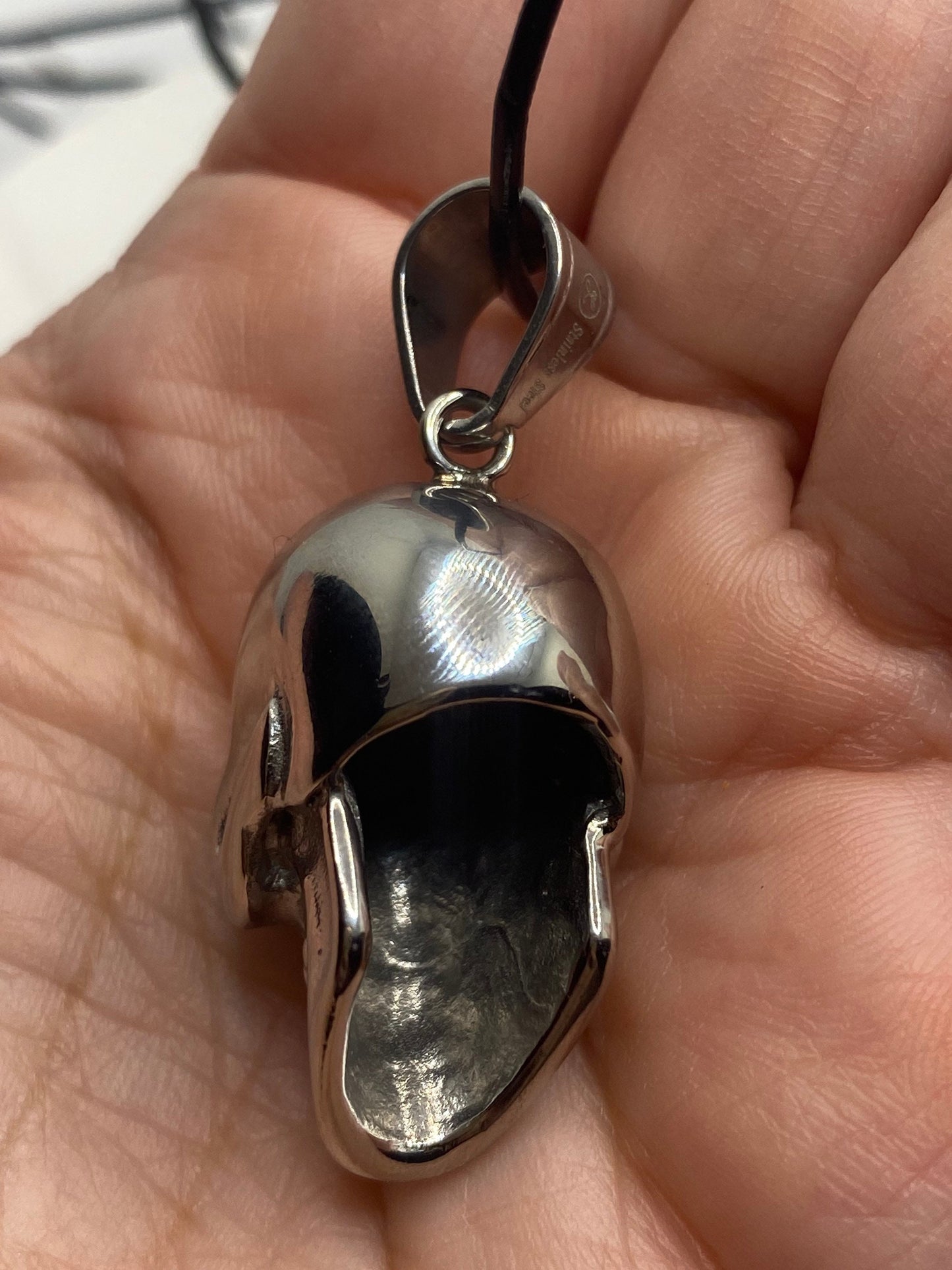Vintage Silver Stainless Steel Skull Pendant Necklace