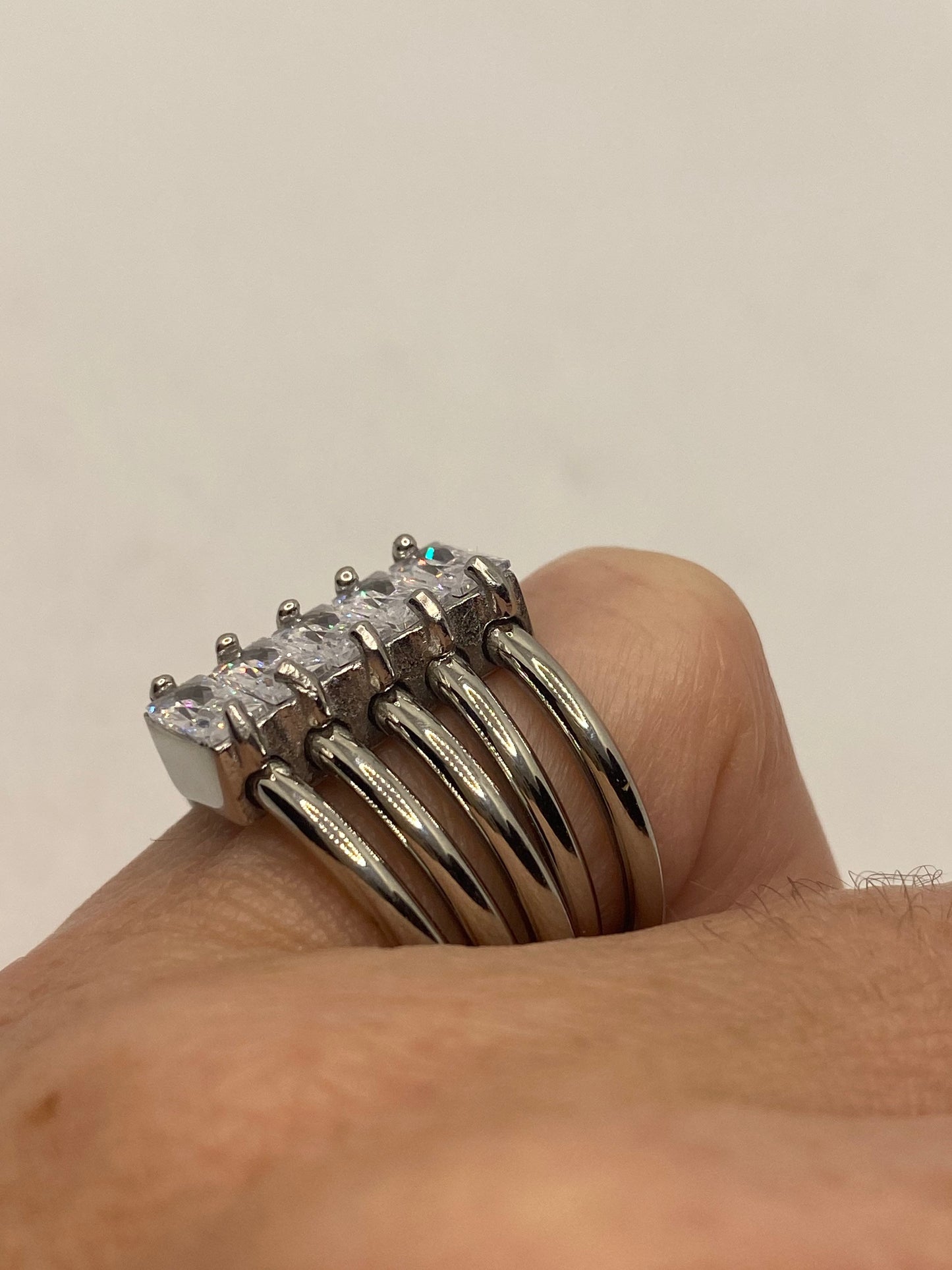 Vintage Austrian Crystal Silver Stainless Steel Harem Ring