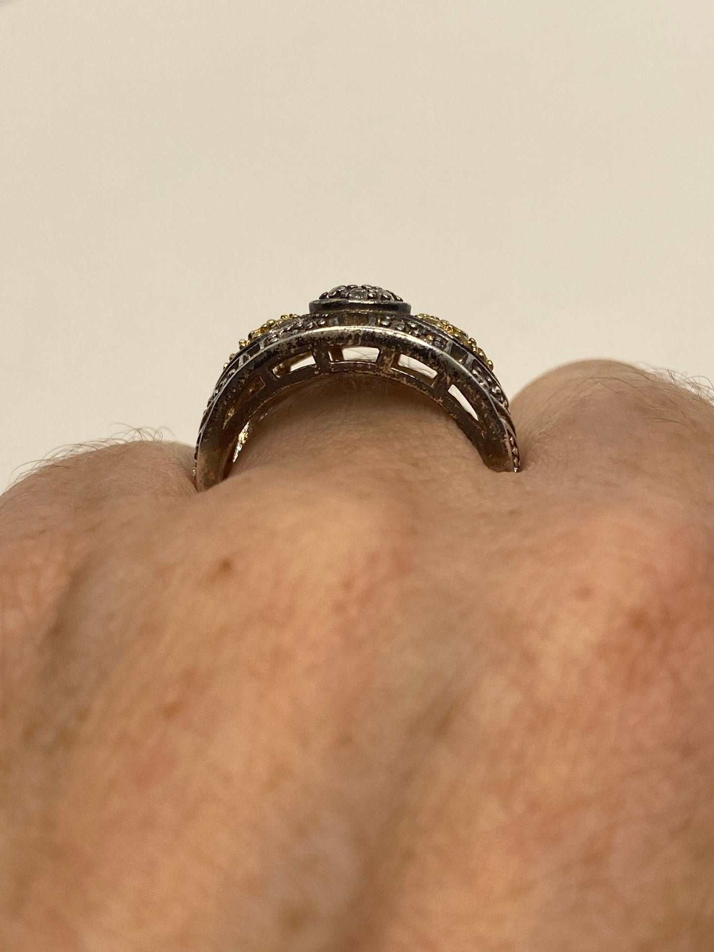 Vintage Golden Citrine and White Sapphire 925 Sterling Silver Cocktail Ring