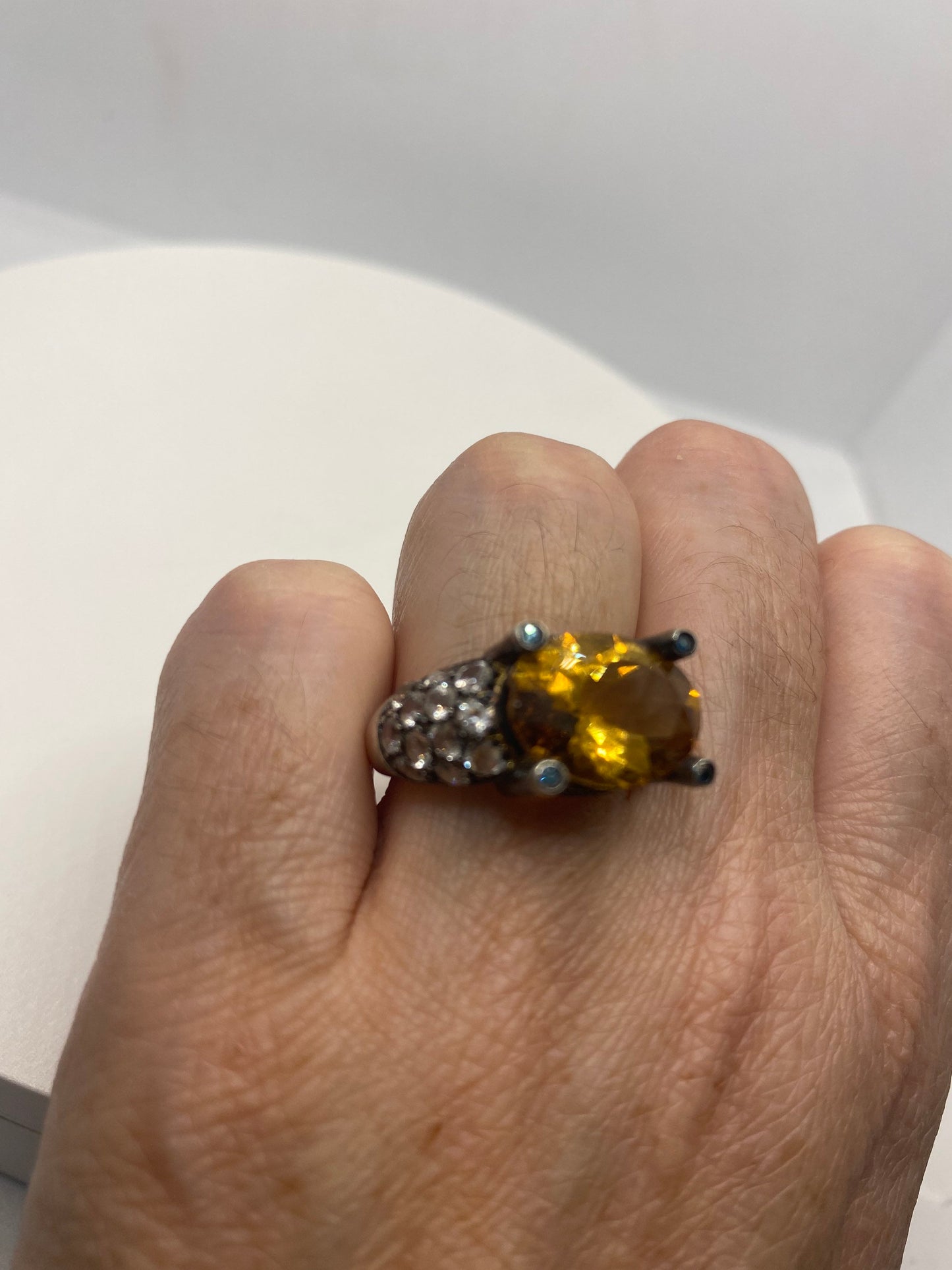 Vintage Golden Citrine 925 Sterling Silver Cocktail Ring