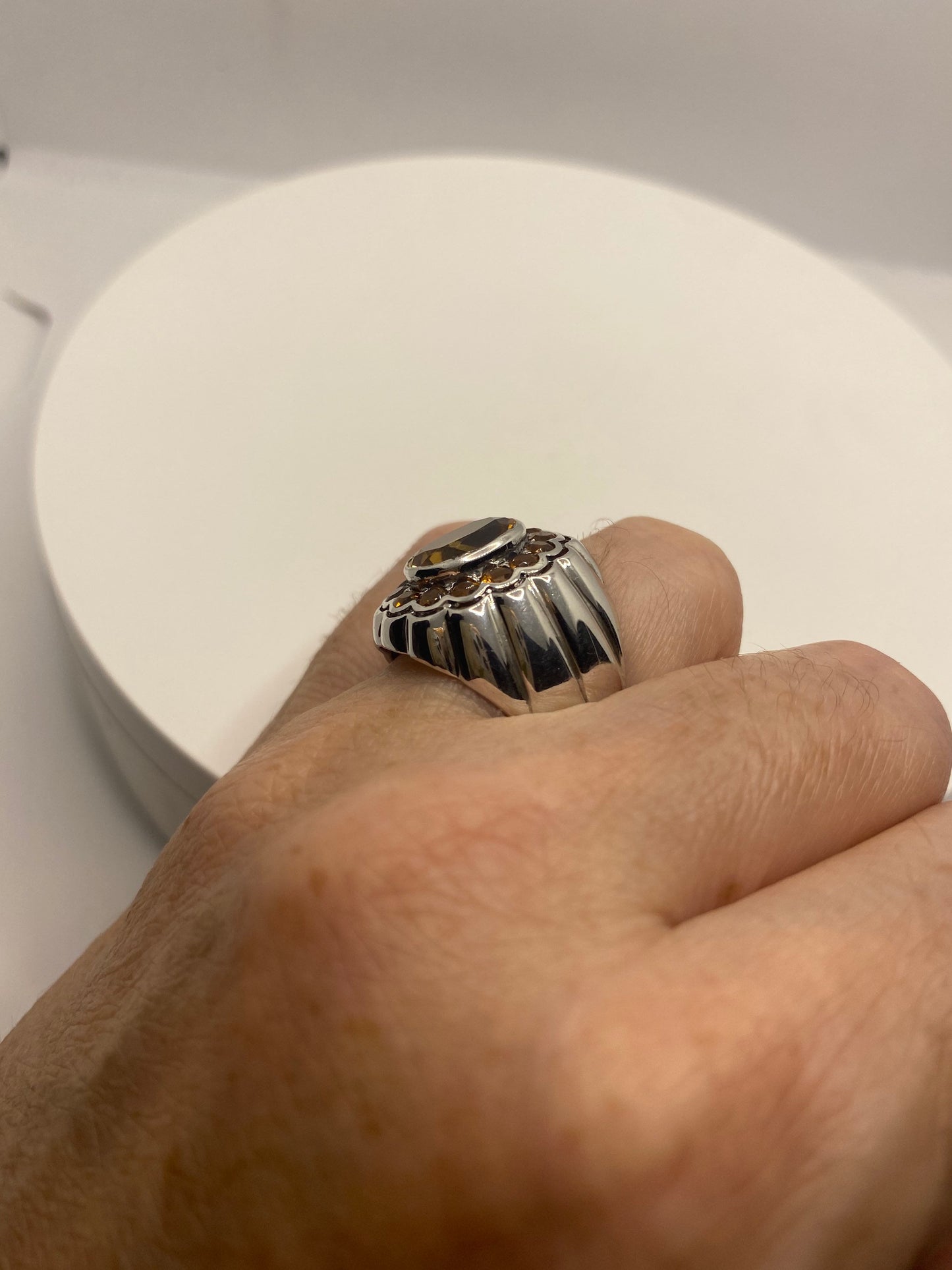 Vintage Golden Citrine 925 Sterling Silver Cocktail Ring