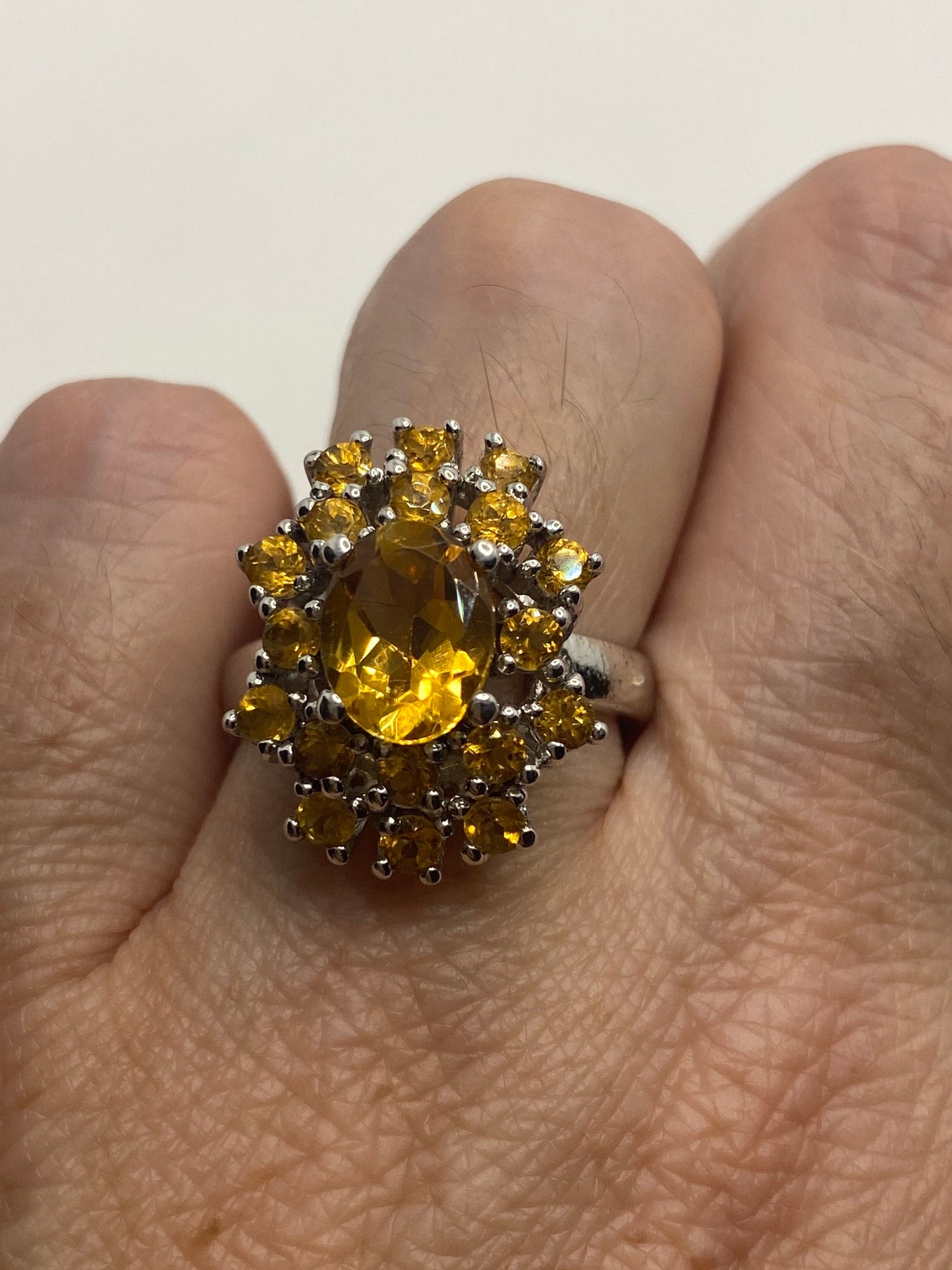 Vintage Golden Citrine 925 Sterling Silver Cocktail Ring
