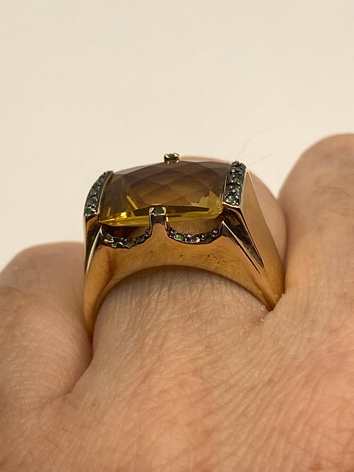 Vintage Golden Citrine 925 Sterling Silver Cocktail Ring
