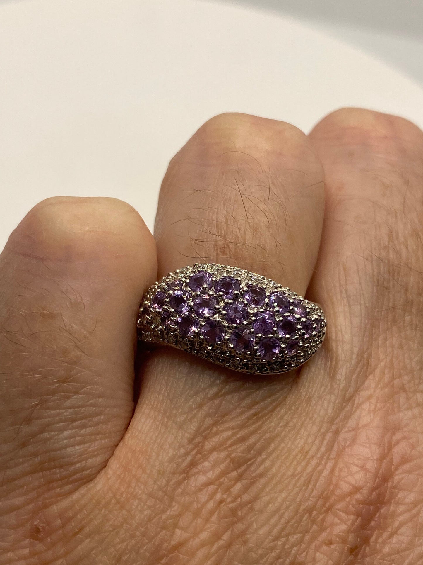 Vintage Handmade Genuine Purple Amethyst Filigree Setting 925 Sterling Silver Gothic Ring