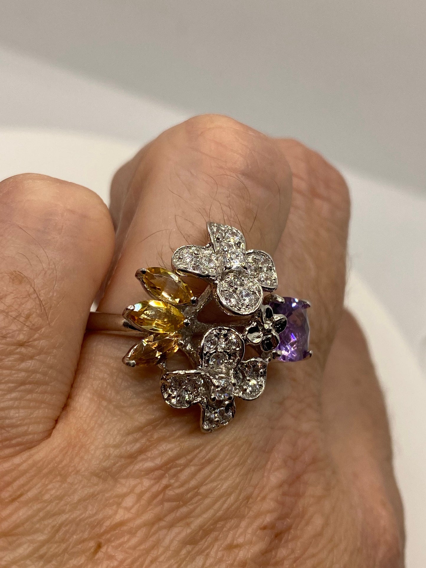 Vintage Handmade Genuine Purple Amethyst Filigree Setting 925 Sterling Silver Gothic Ring
