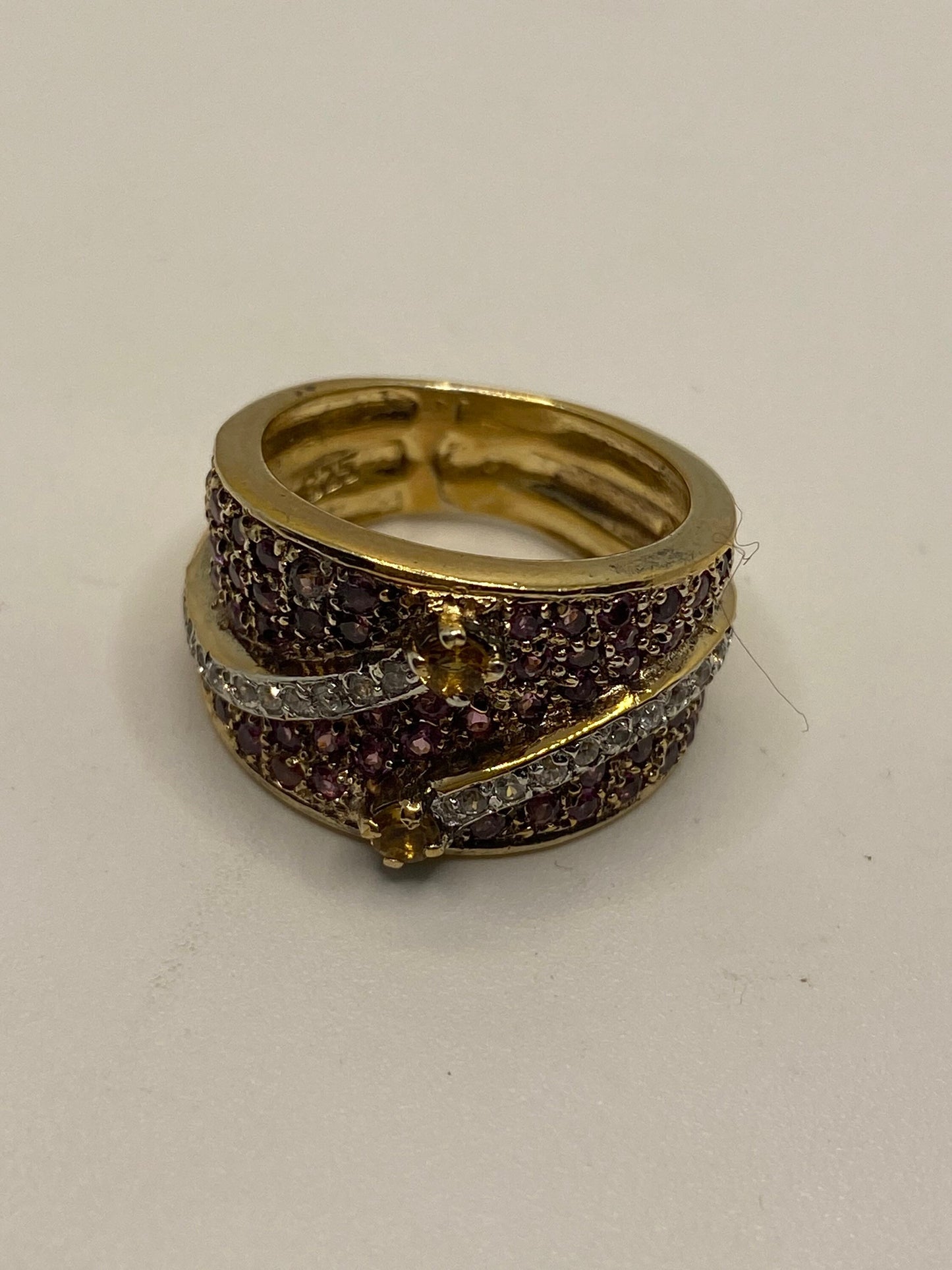 Vintage Handmade Pink Toumaline and White Sapphire Golden 925 Sterling Silver gothic Ring