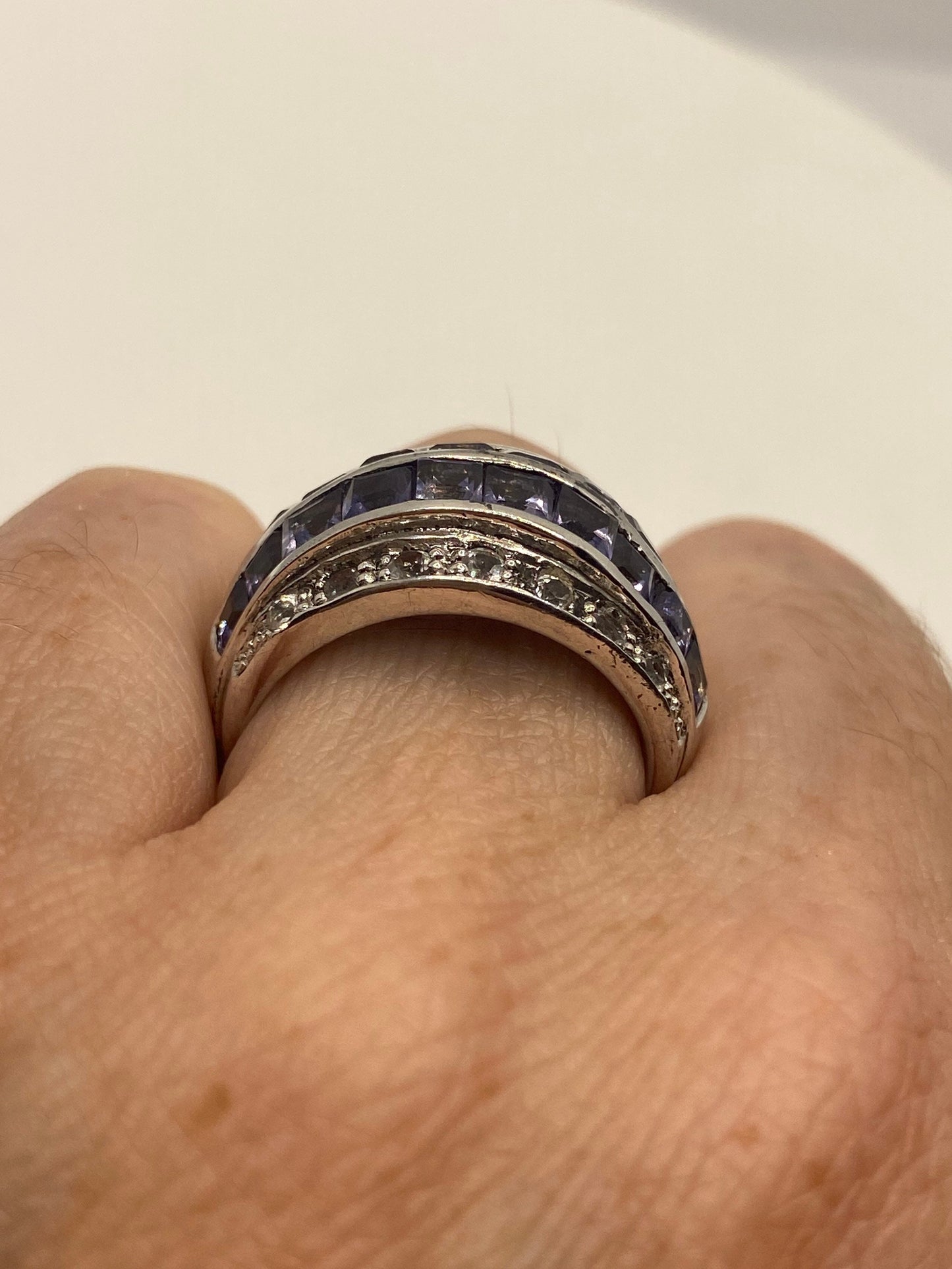 Vintage Handmade Deep Blue Iolite Setting 925 Sterling Silver Gothic Ring size 7