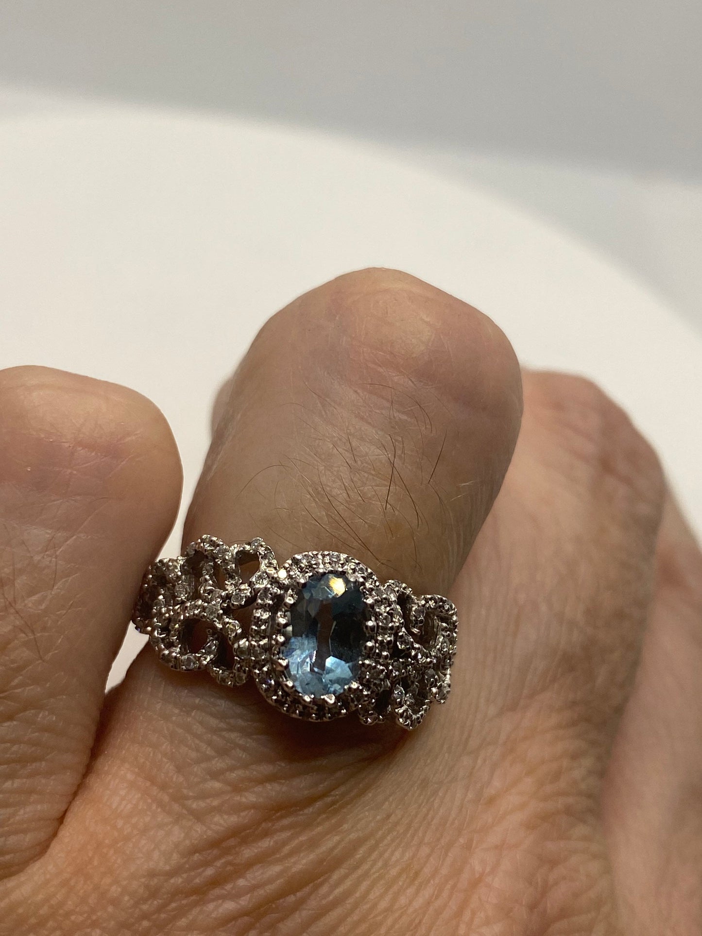 Vintage genuine blue topaz 925 sterling silver Ring