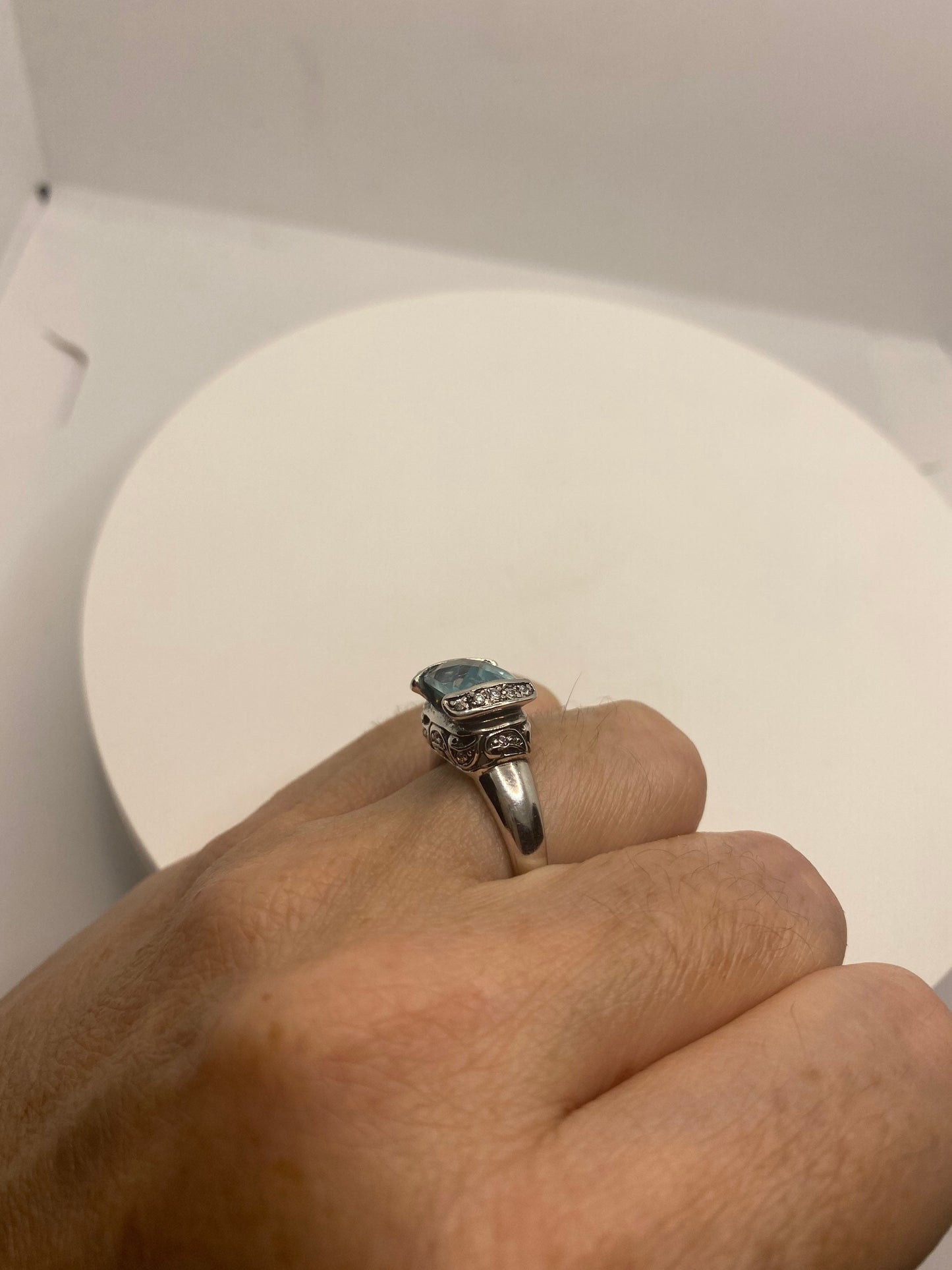 Vintage genuine blue topaz 925 sterling silver Ring