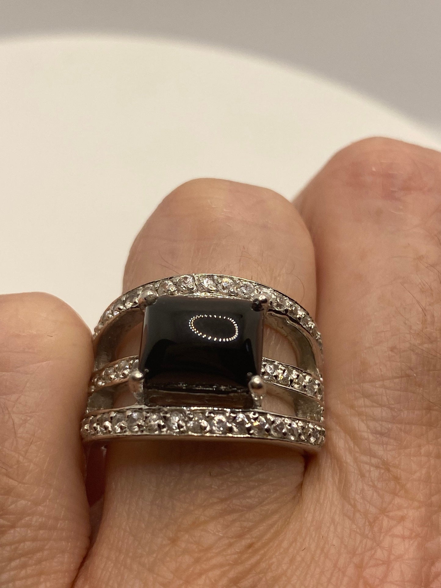 Vintage Black Onyx 925 Sterling Silver Ring