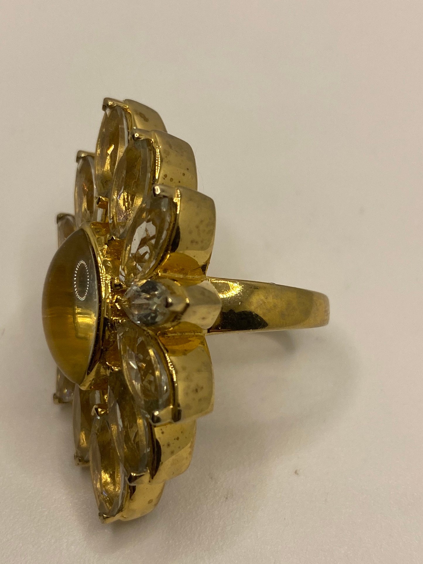 Vintage genuine blue aquamarine golden 925 sterling silver Ring