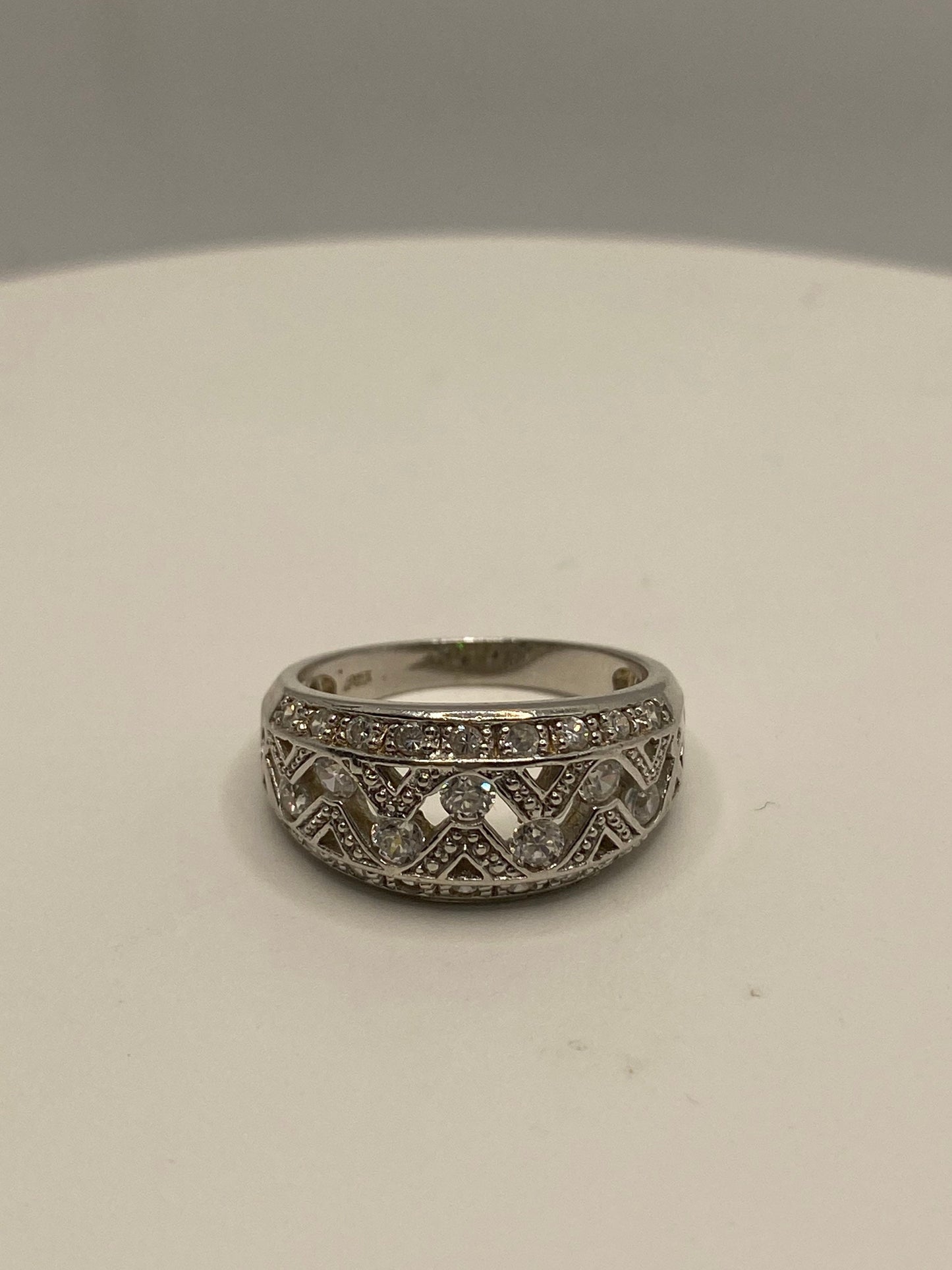Vintage White Sapphire 925 Sterling Silver Wedding Band Ring