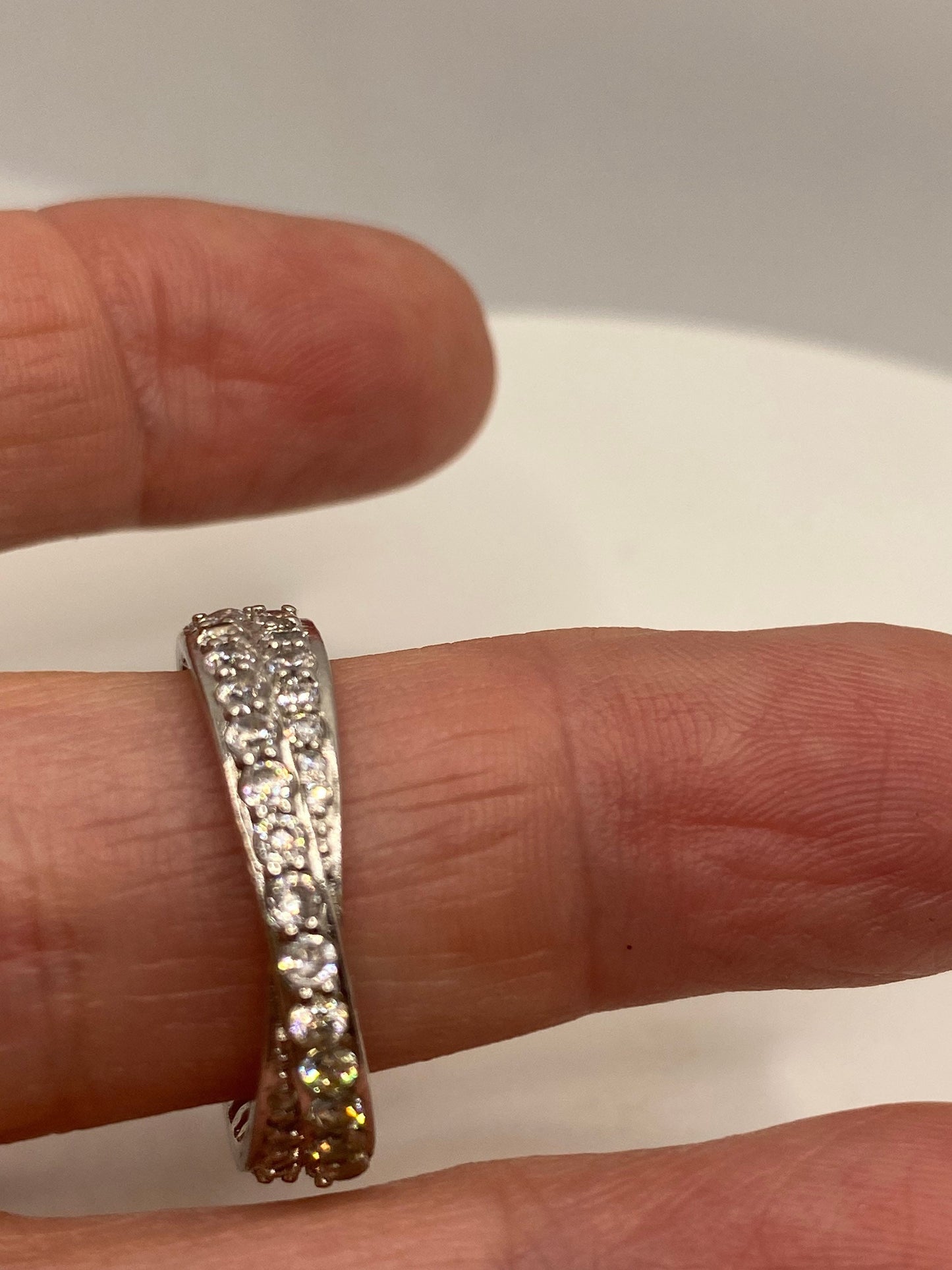 Vintage White Sapphire 925 Sterling Silver Wedding Band Ring