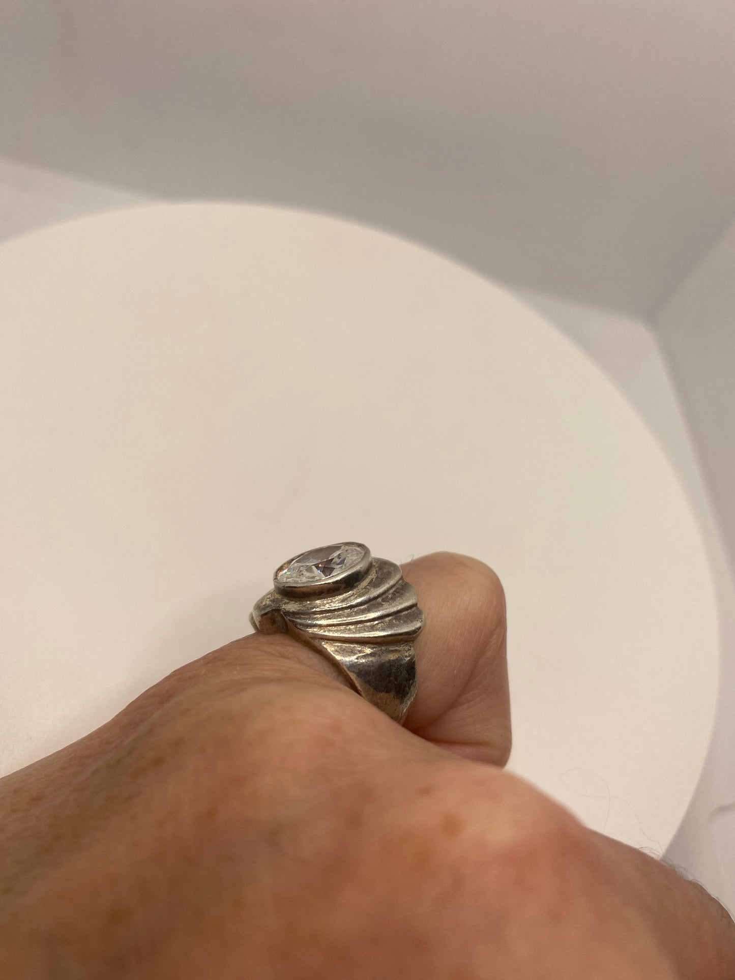 Vintage Cubic Zirconia Crystal Sterling Silver Ring Size 8