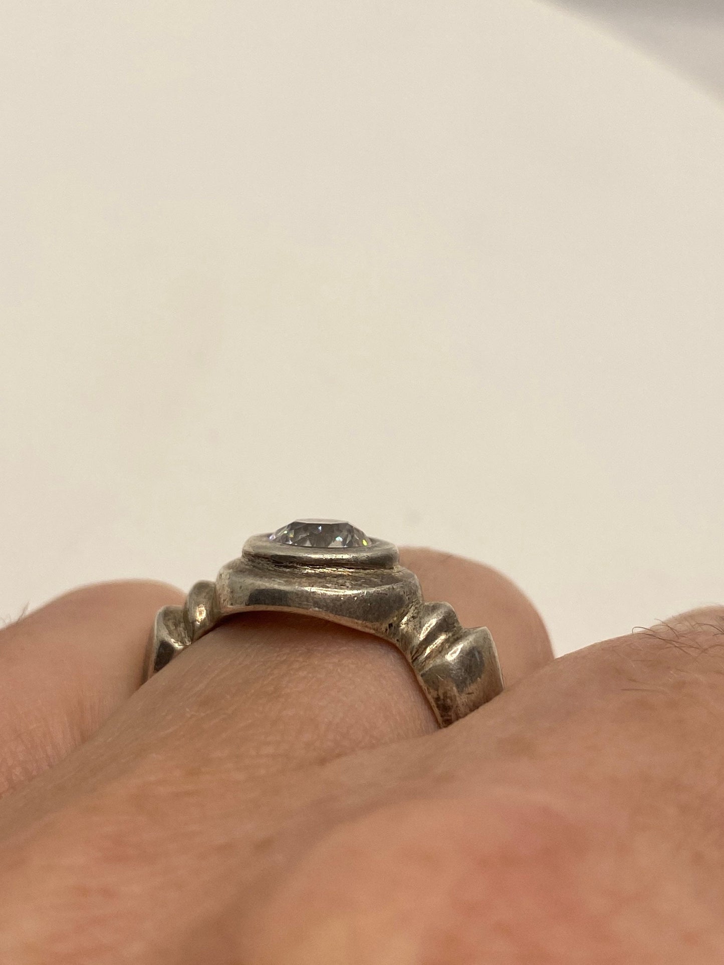 Vintage Cubic Zirconia Crystal Sterling Silver Ring Size 8