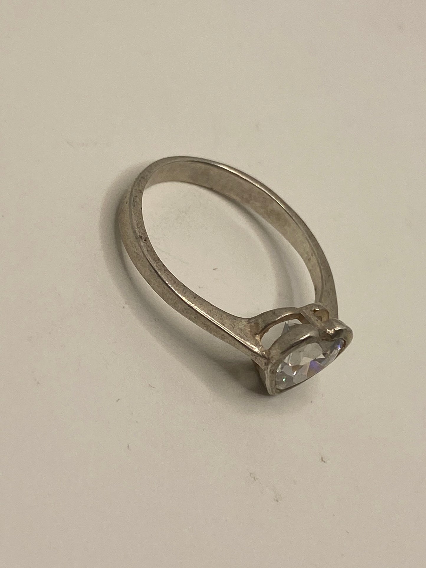 Vintage Cubic Zirconia Crystal Sterling Silver Ring Size 8