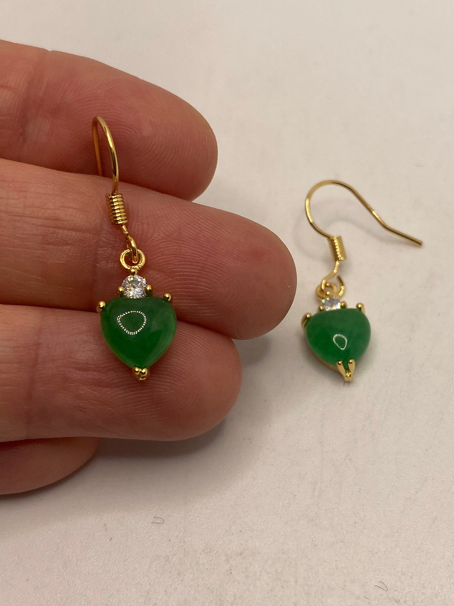 Vintage Fun Green Jade Gemstone Golden Bronze Earrings