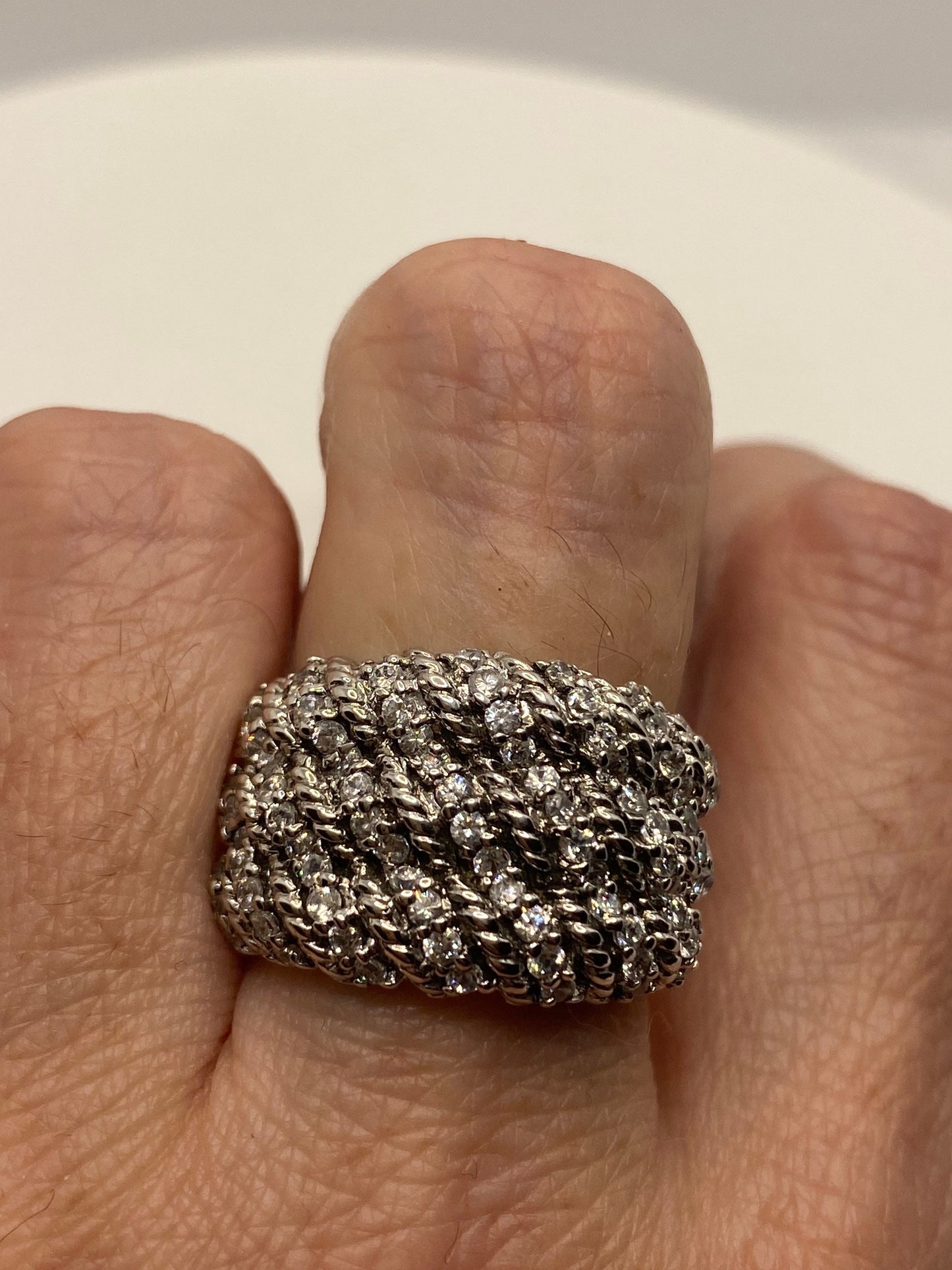 Vintage White Sapphire 925 Sterling Silver Wedding Band Ring