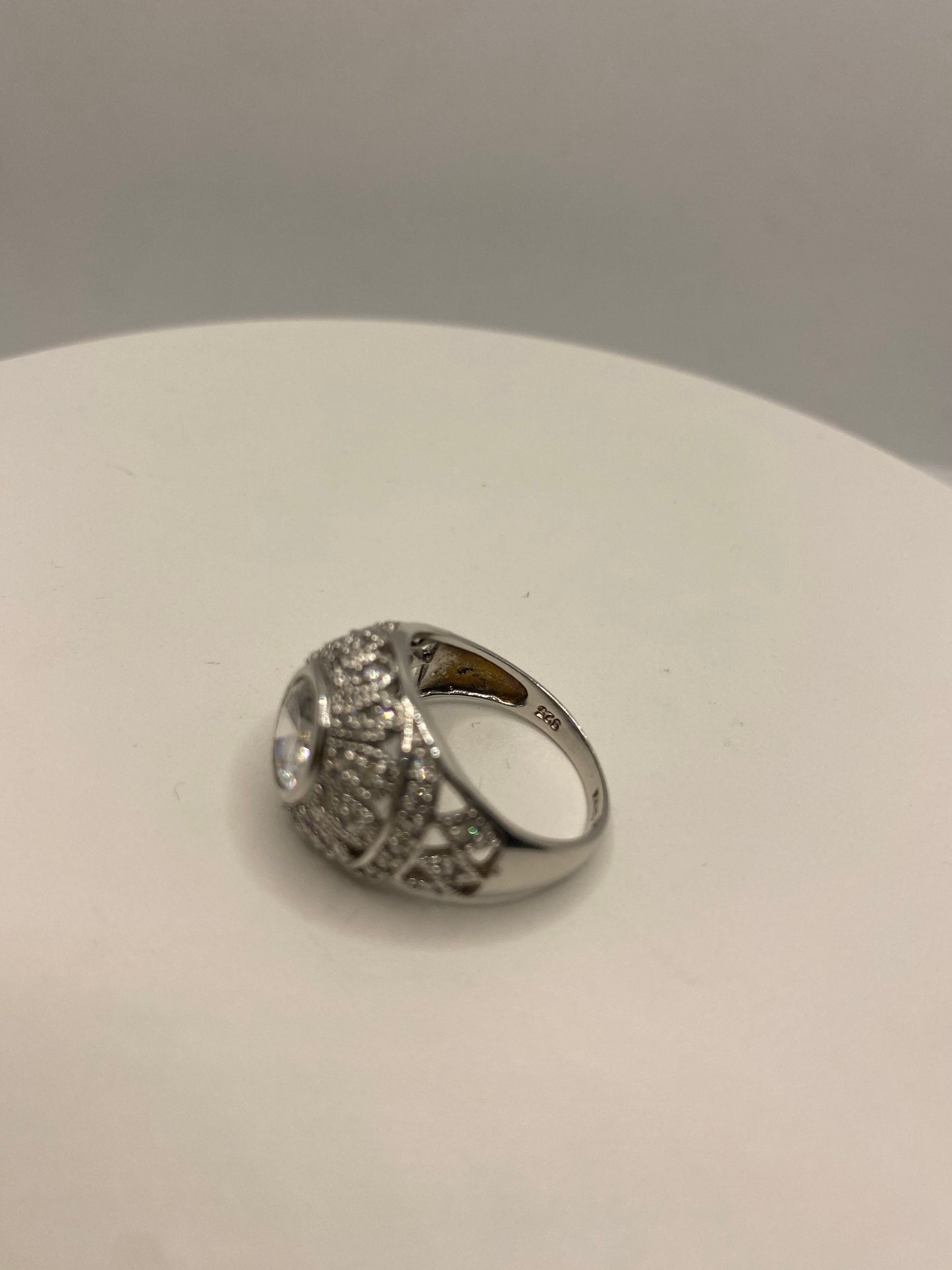 Vintage White Sapphire 925 Sterling Silver Wedding Band Ring