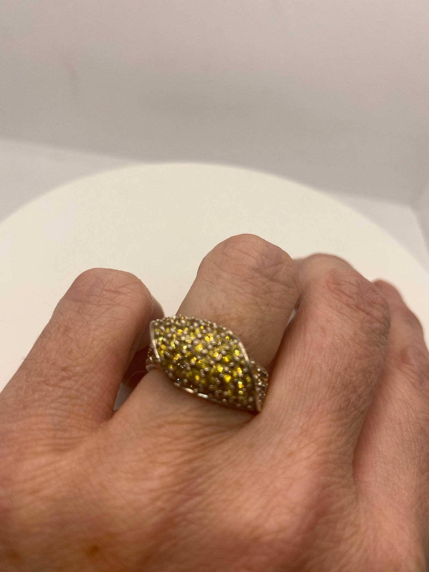 Vintage Golden Citrine 925 Sterling Silver Cocktail Ring
