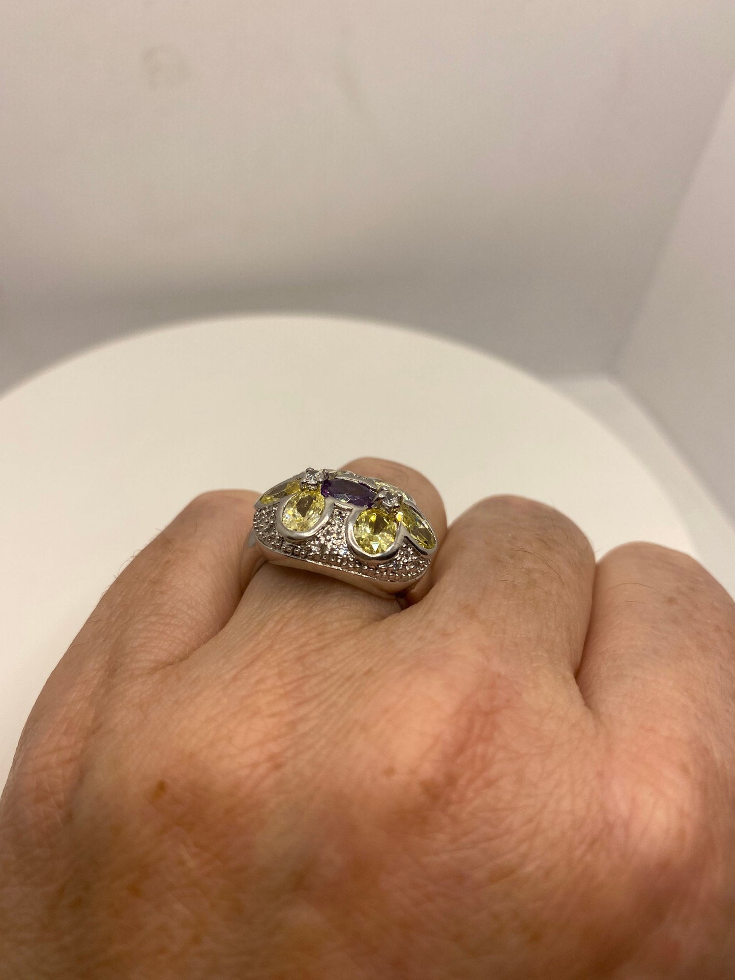 Vintage Purple Amethyst and CZ 925 Sterling Silver Gothic Ring