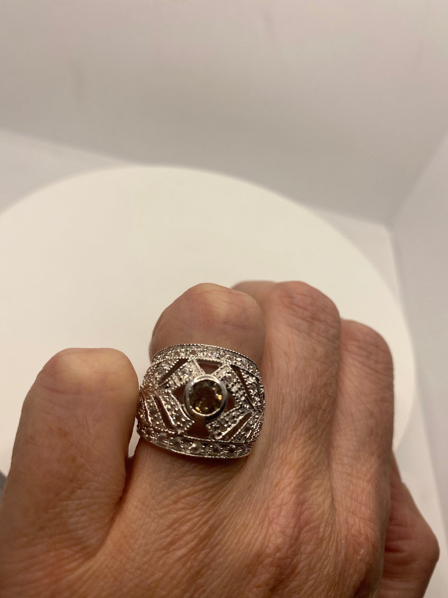 Vintage Smoky Topaz Setting 925 Sterling Silver Gothic Ring Size 4