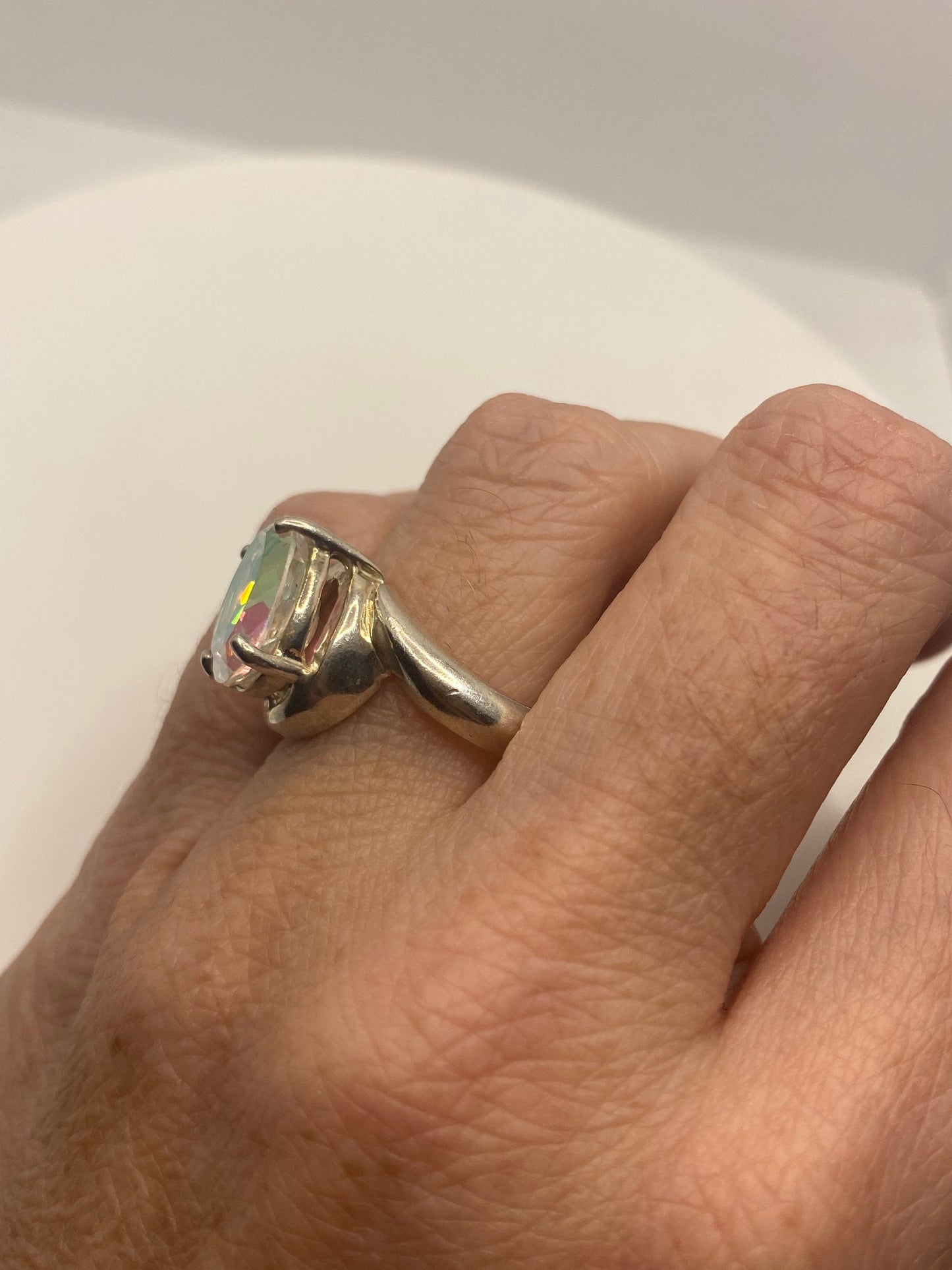 Vintage genuine mystic topaz 925 sterling silver Ring