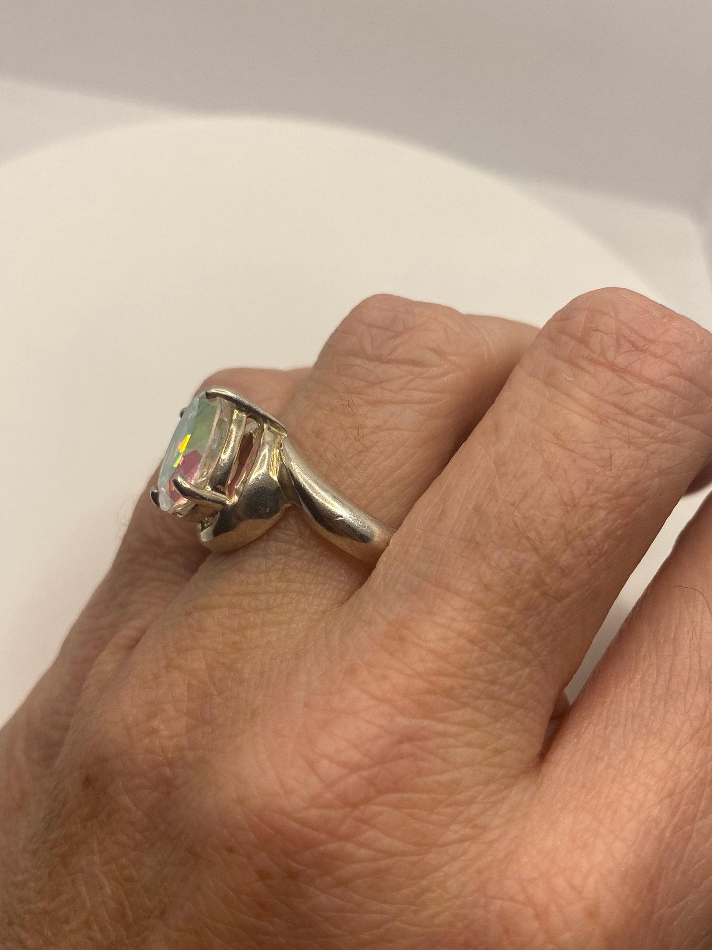 Vintage genuine mystic topaz 925 sterling silver Ring