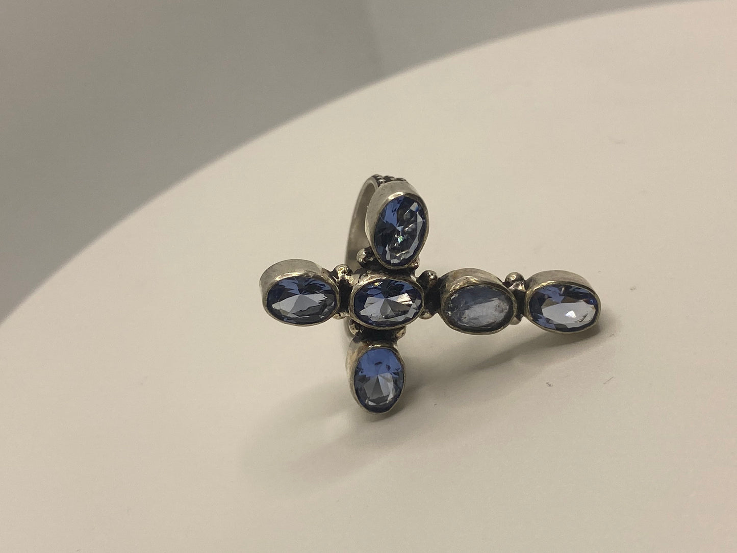 Vintage Genuine Blue Iolite Cross Silver Ring