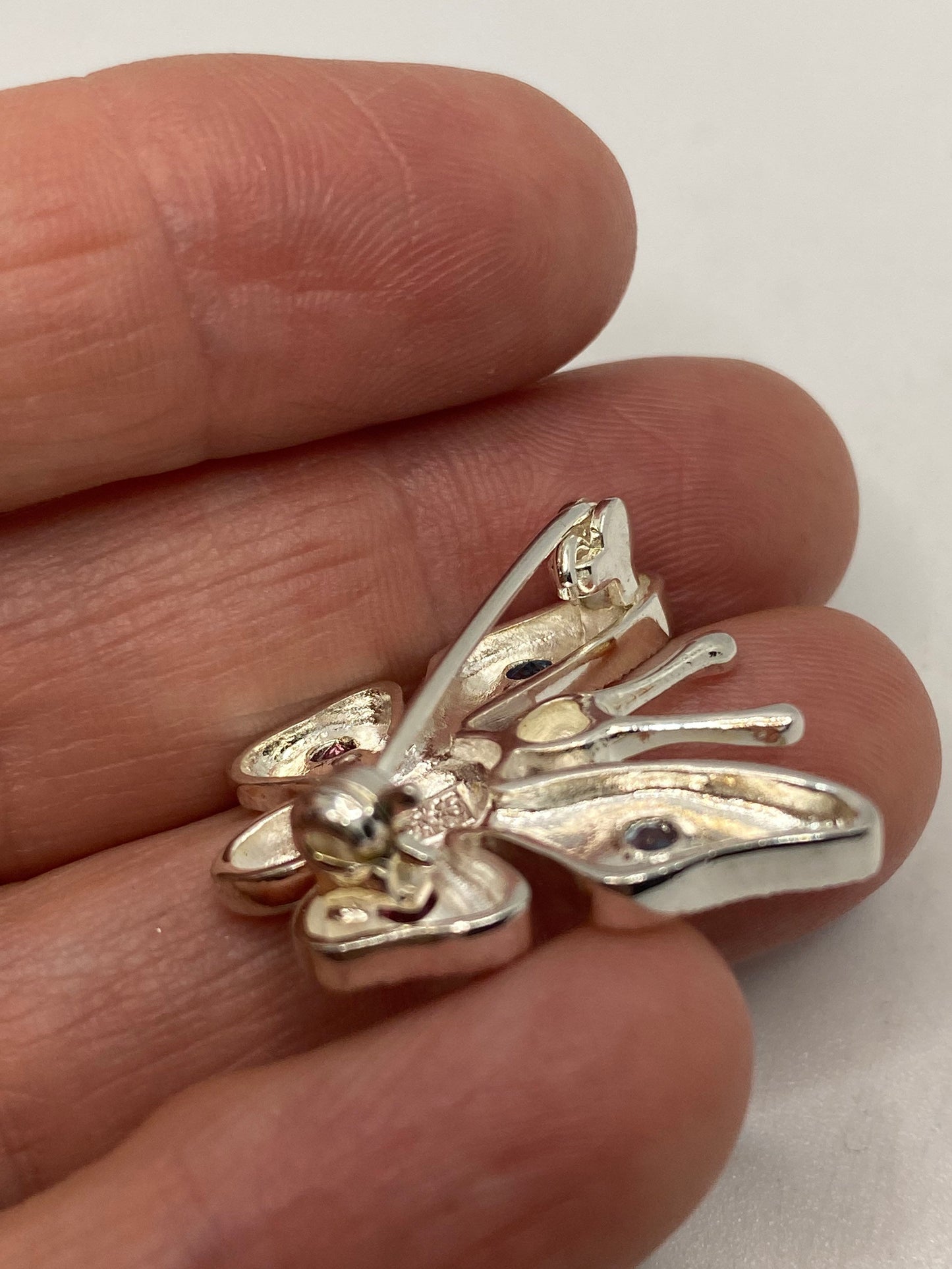 Vintage Blue Topaz and Garnet pin 925 Sterling Silver Butterfly Brooch