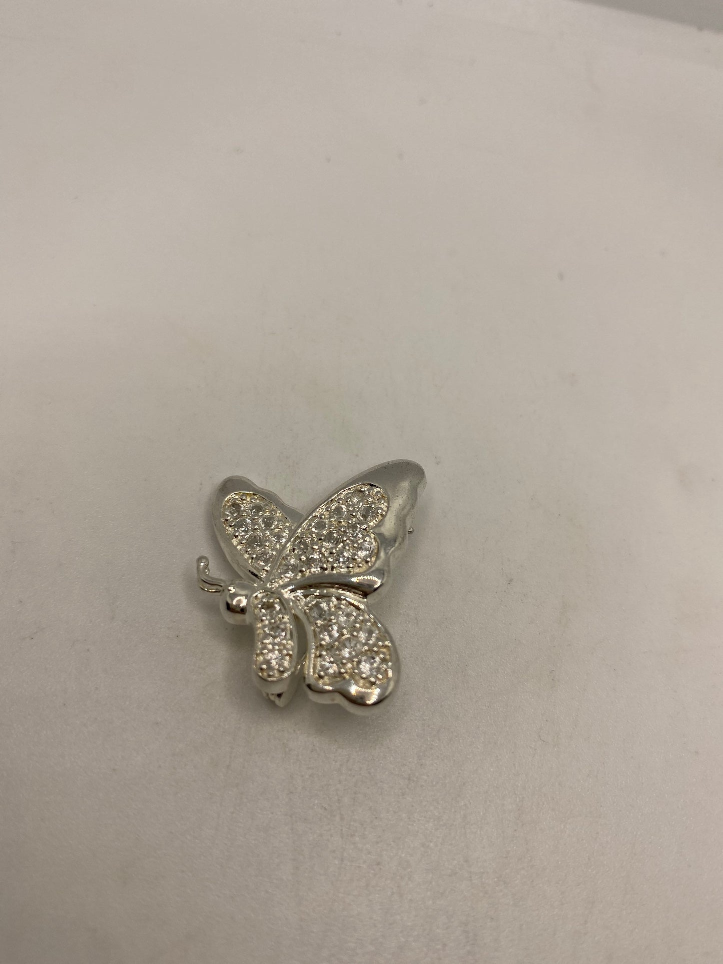 Vintage White Sapphire Pin 925 Sterling Silver Butterfly Brooch
