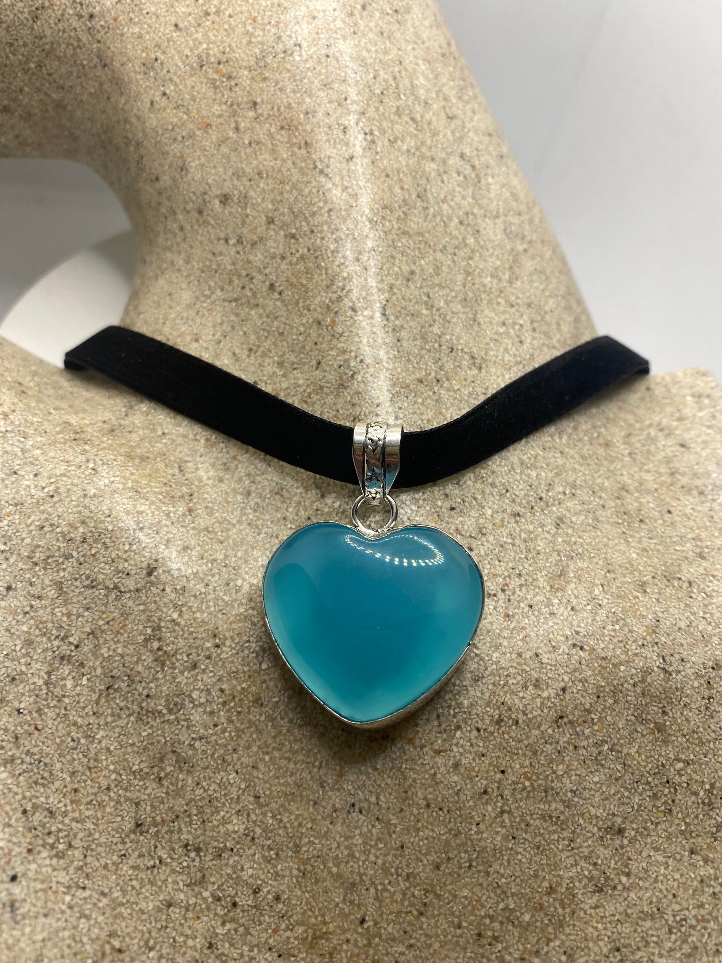 Vintage Heart Aqua Chalcedony Choker Necklace