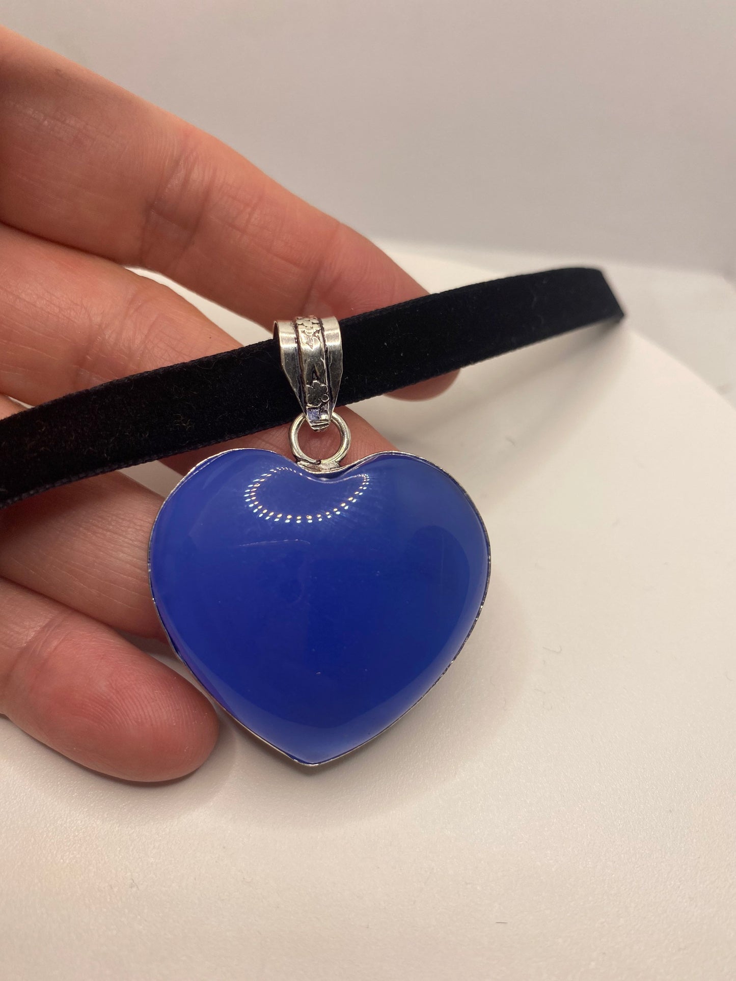 Vintage Heart Blue Chalcedony Choker Necklace